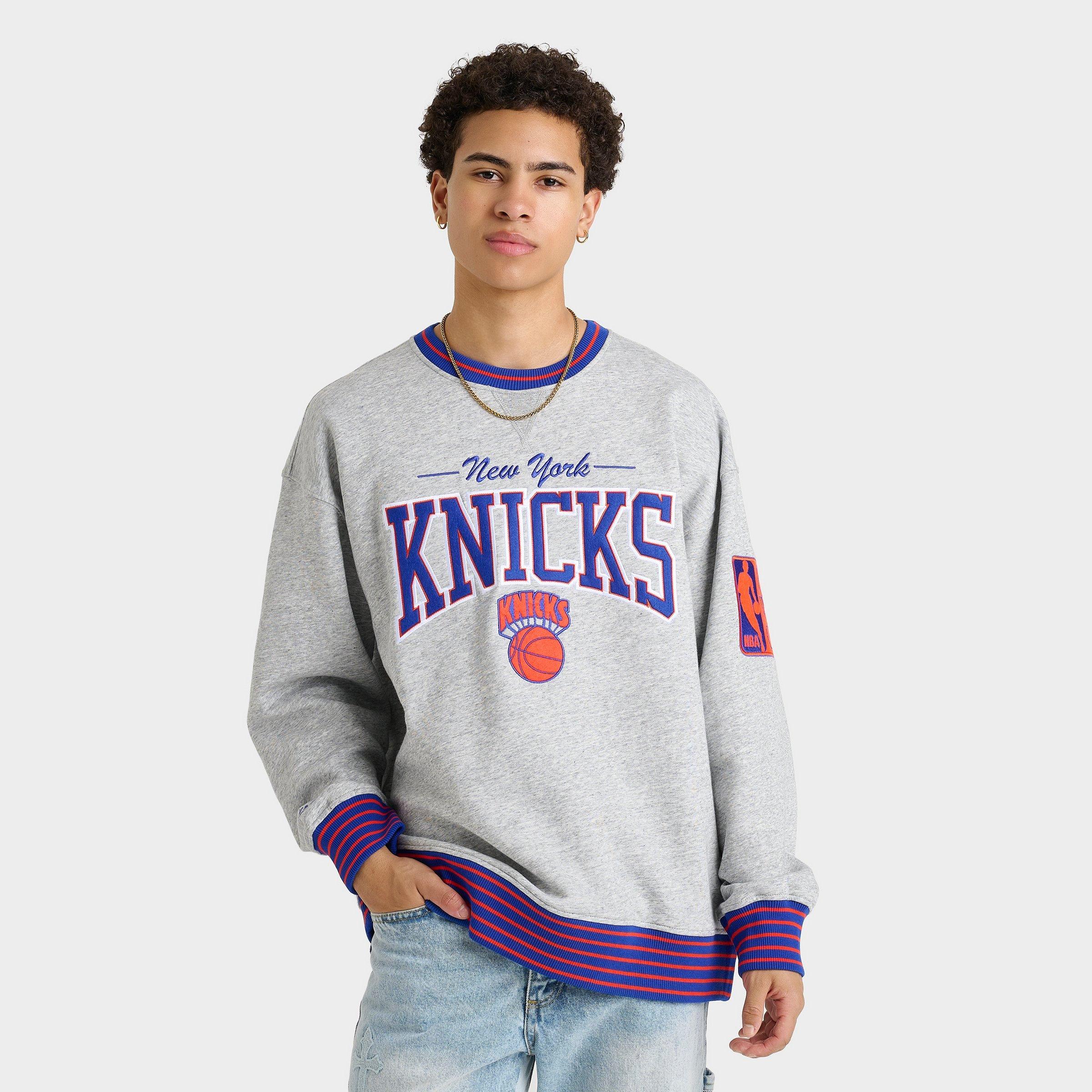Mitchell & Ness Men's New York Knicks NBA Throw It Back Fleece Crewneck Sweatshirt in Grey Size: Small