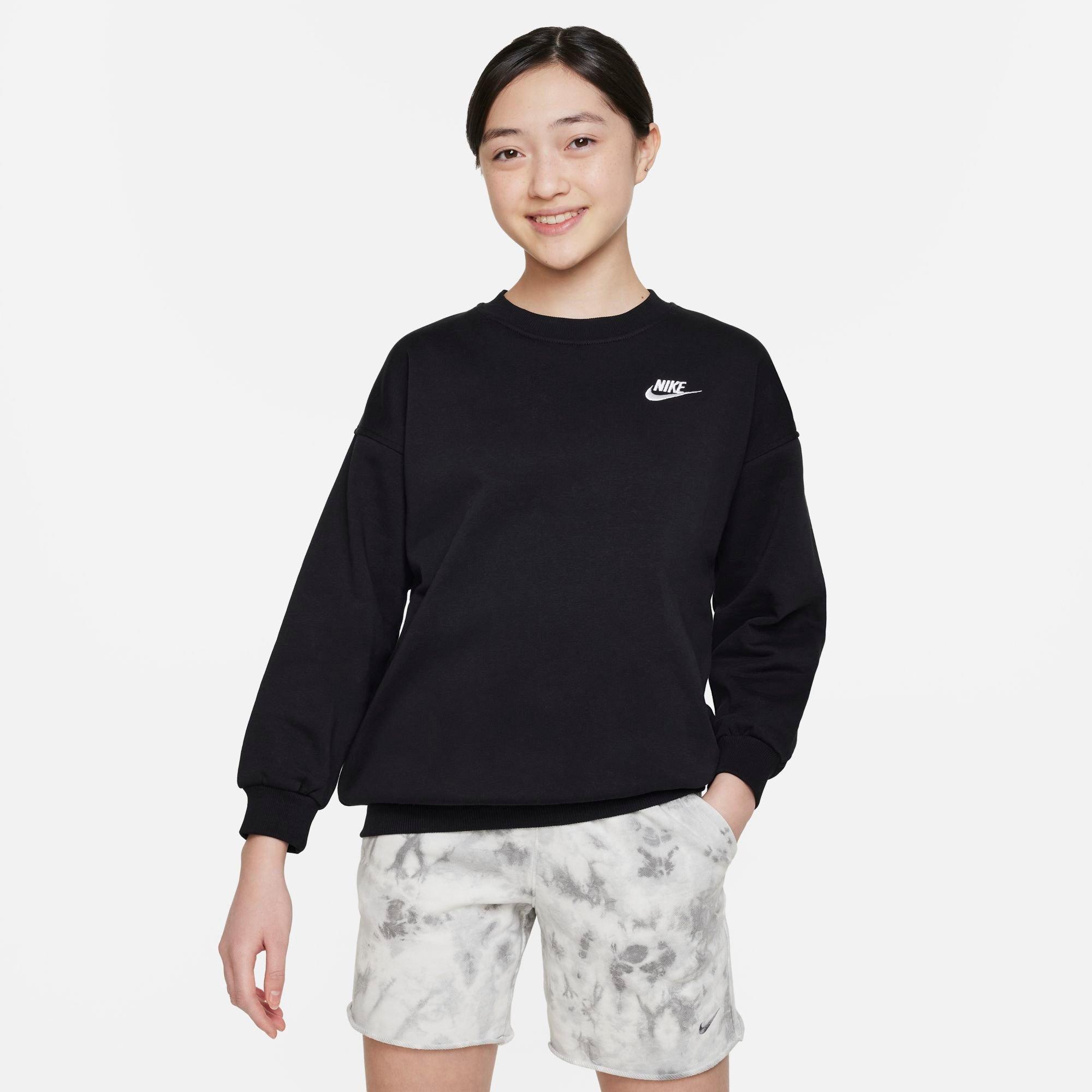 Nike Girls Sportswear Club Fleece Oversized Sweatshirt in Black/White Size: XS