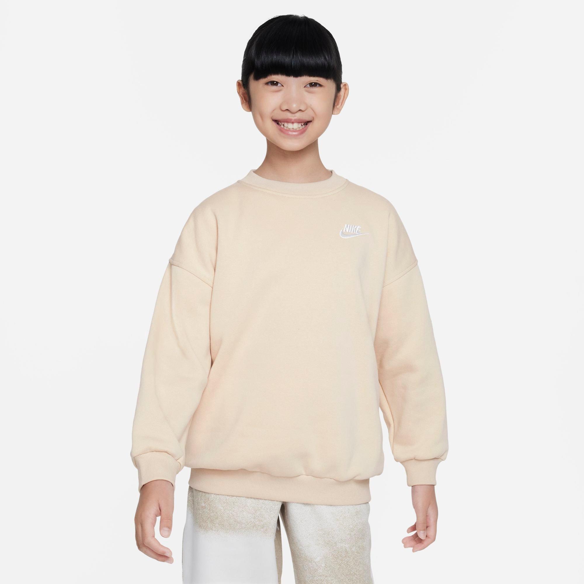Nike Girls Sportswear Club Fleece Oversized Sweatshirt in Sanddrift/White Size: XS