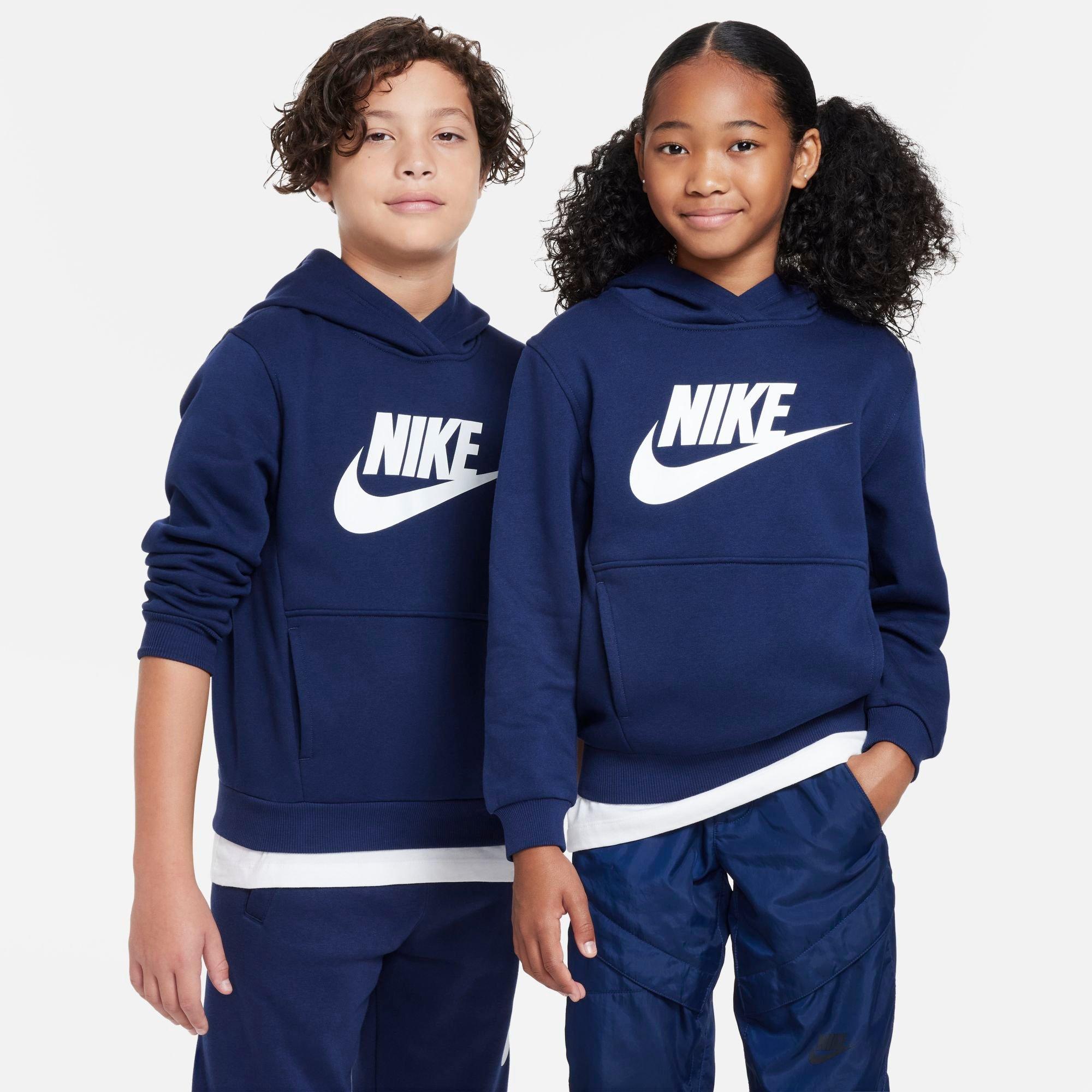 Nike Big Kids Sportswear Club Fleece Pullover Hoodie in Midnight Navy/White Size: XS