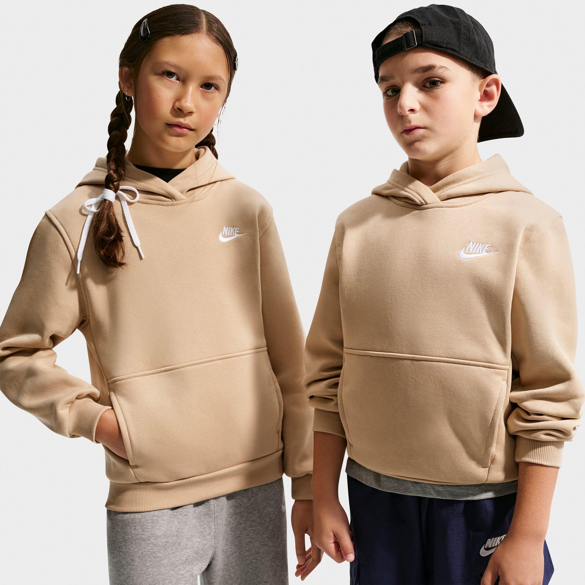 Nike Big Kids Sportswear Club Fleece Pullover Hoodie in Linen/White Size: XL