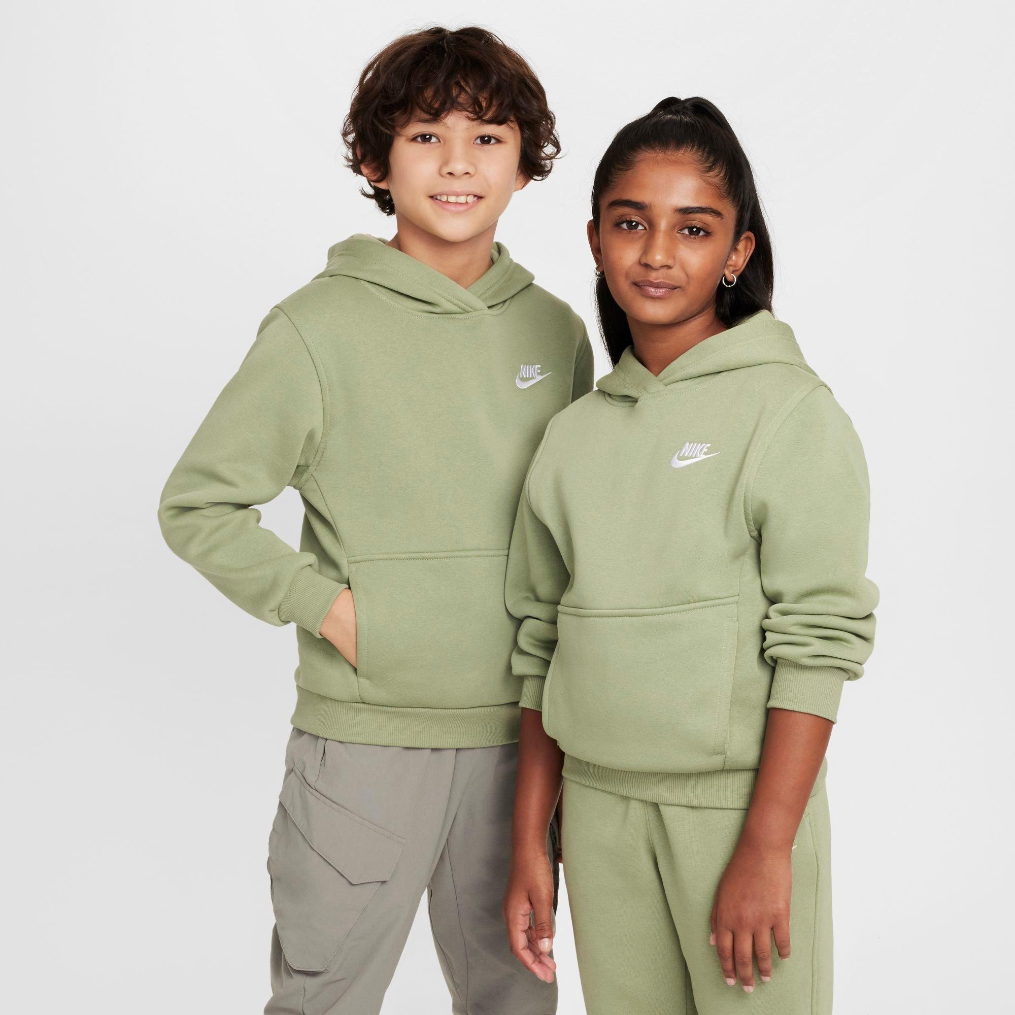 Nike Kids Sportswear Club Fleece Pullover Hoodie in Oil Green/White Size: Small