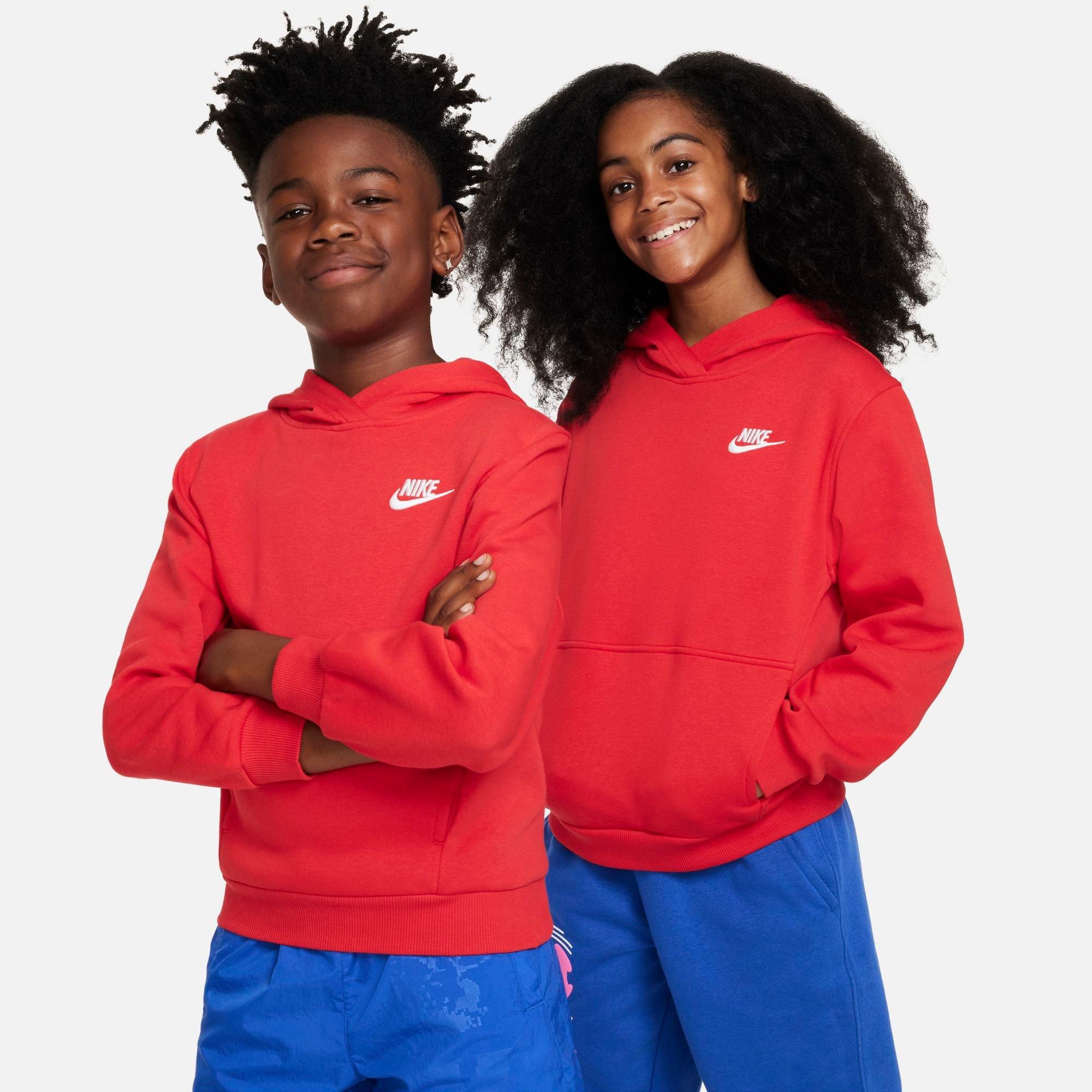 Nike Kids Sportswear Club Fleece Pullover Hoodie in University Red/White Size: XS
