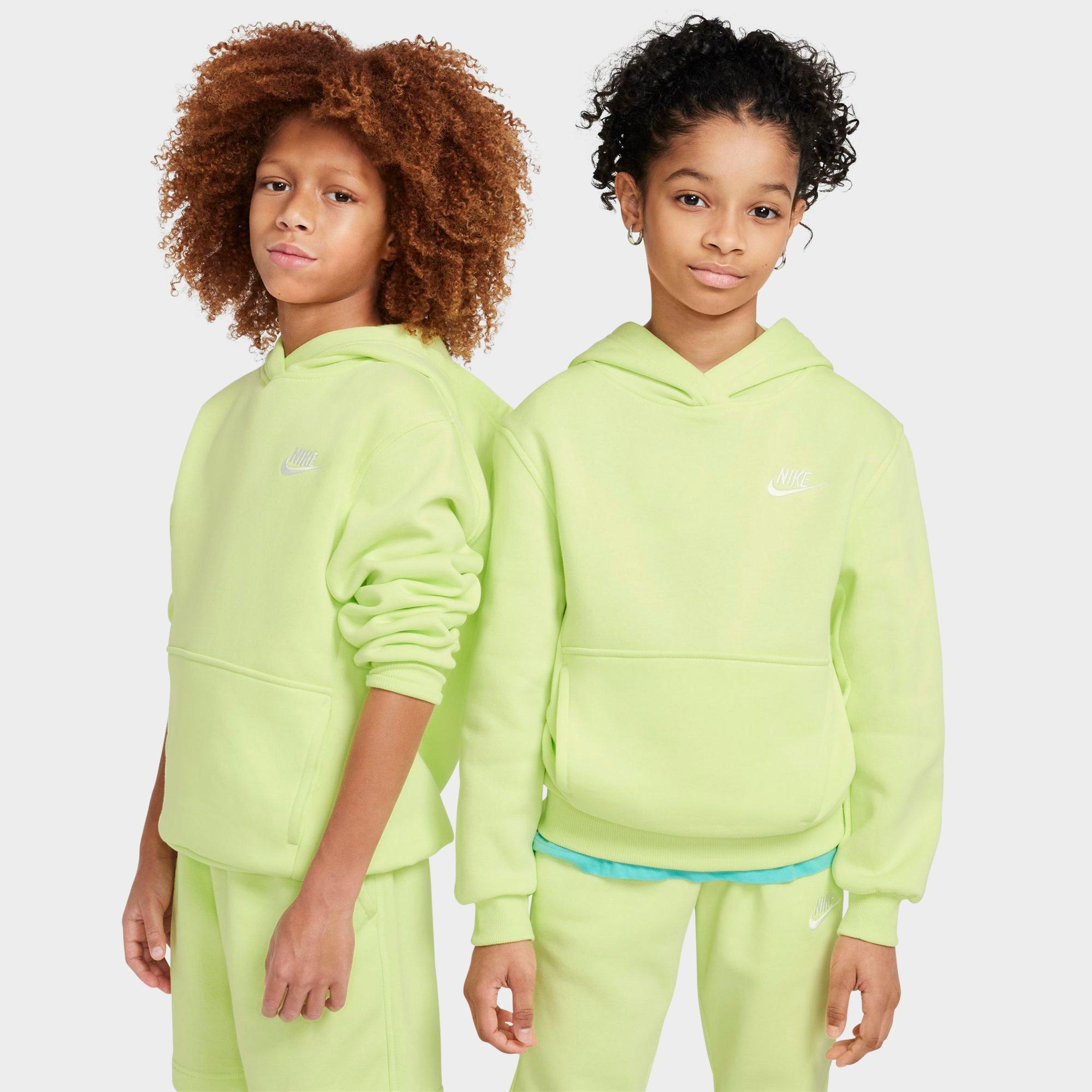 Nike Kids Sportswear Club Fleece Pullover Hoodie in Light Lemon Twist/White Size: XS