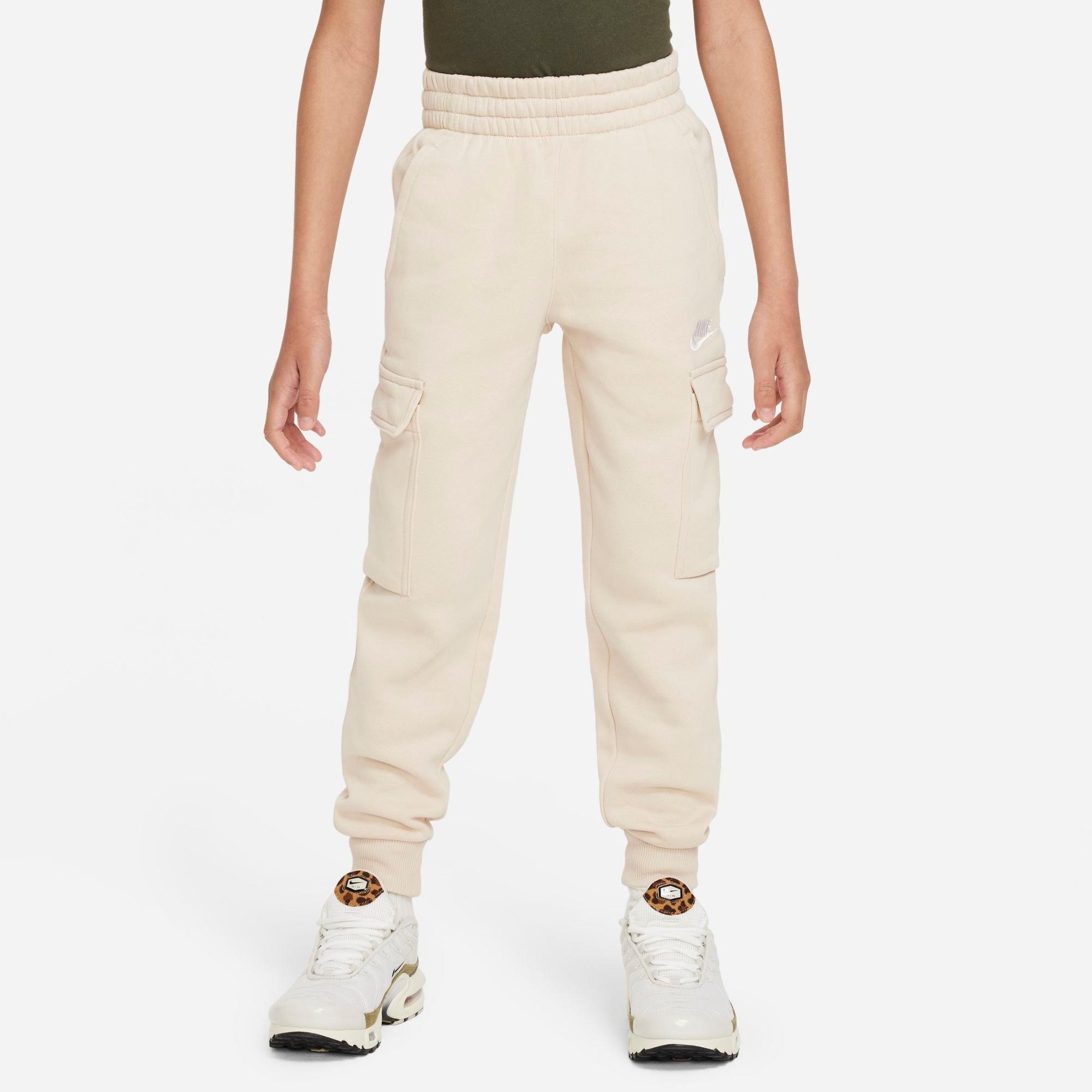 Nike Kids Sportswear Club Fleece Cargo Jogger Pants in Sanddrift/White Size: XS
