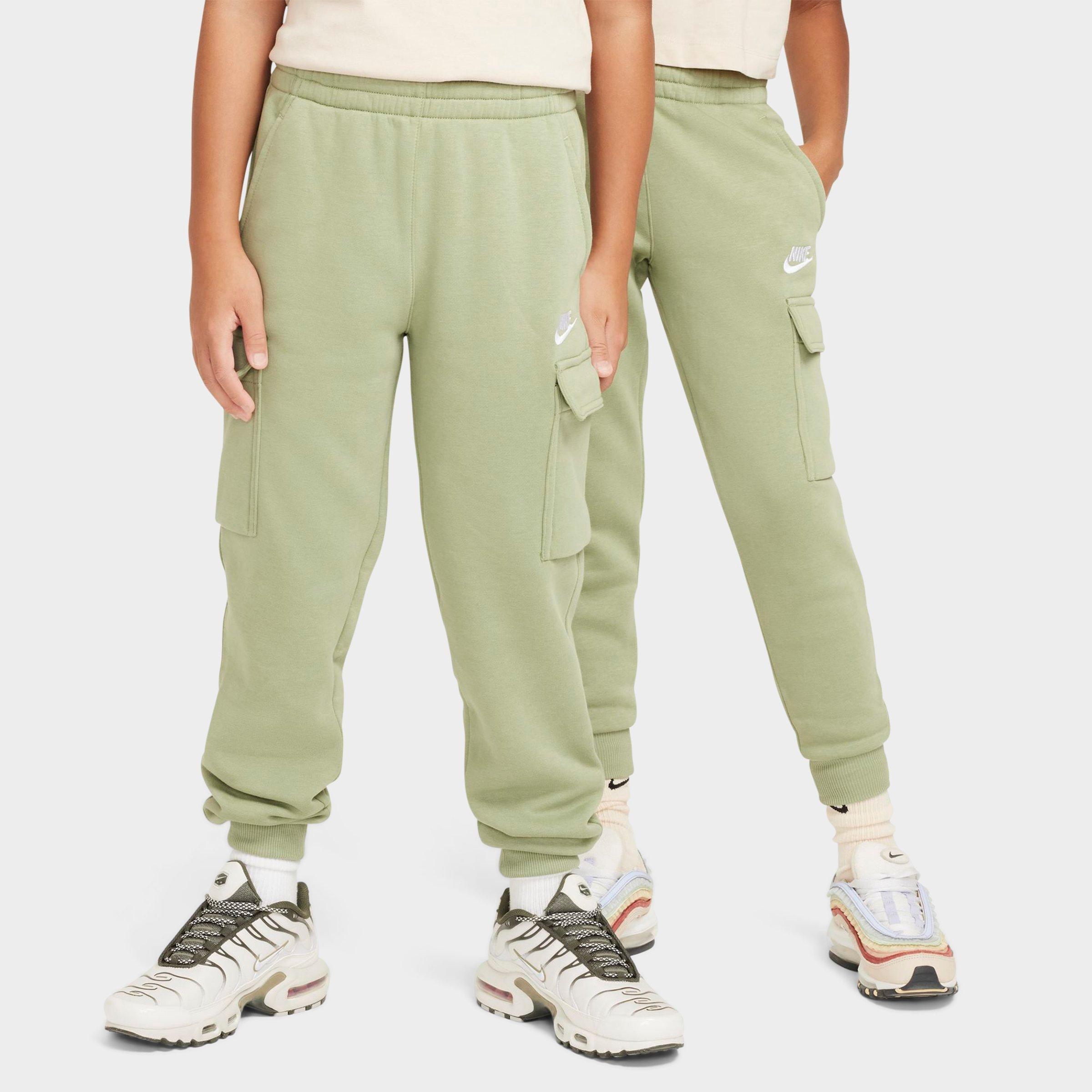 Nike Kids Sportswear Club Fleece Cargo Jogger Pants in Oil Green/White Size: Small