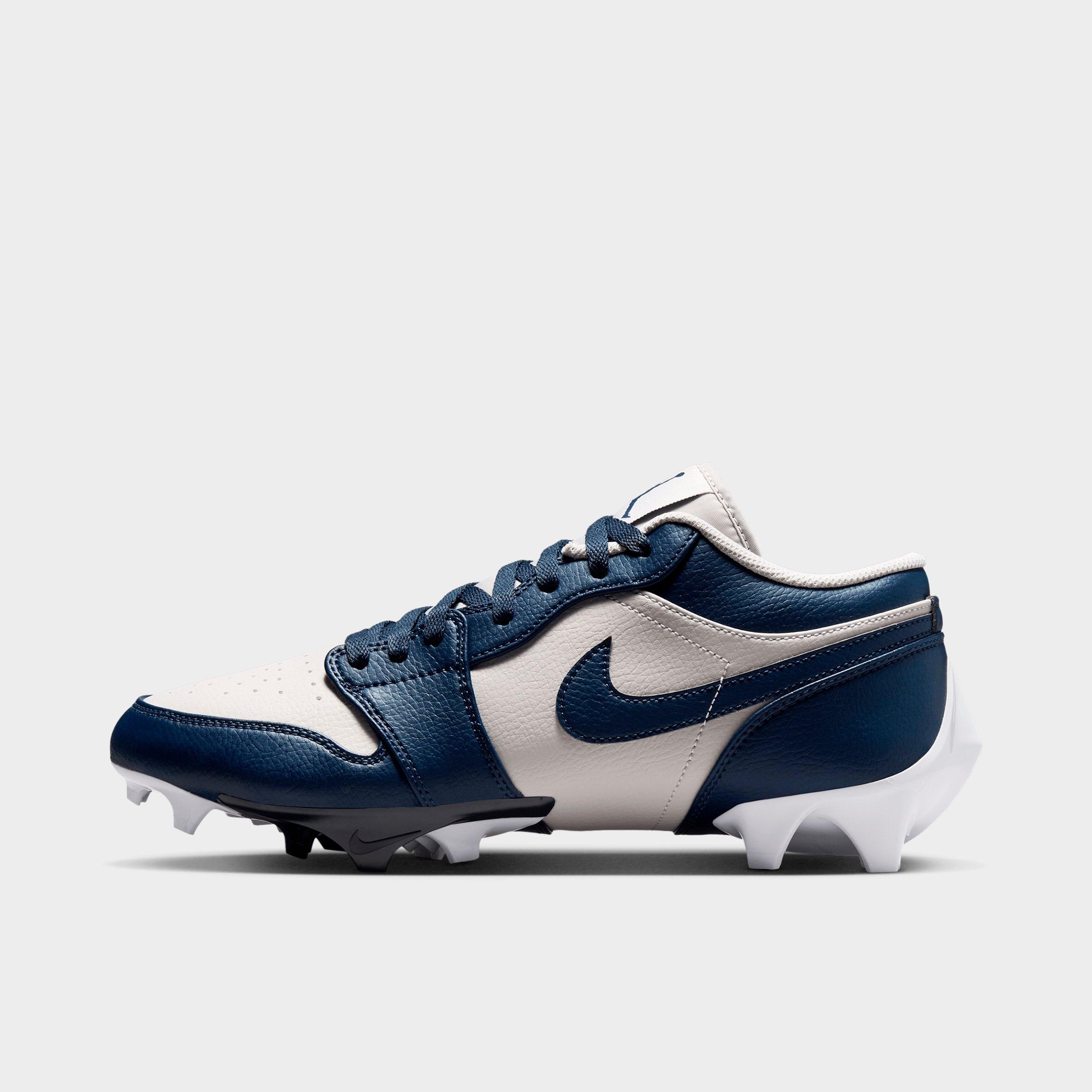Jordan Men's 1 Low TD Football Cleats in Wolf Grey/White/College Navy Size: 9.5