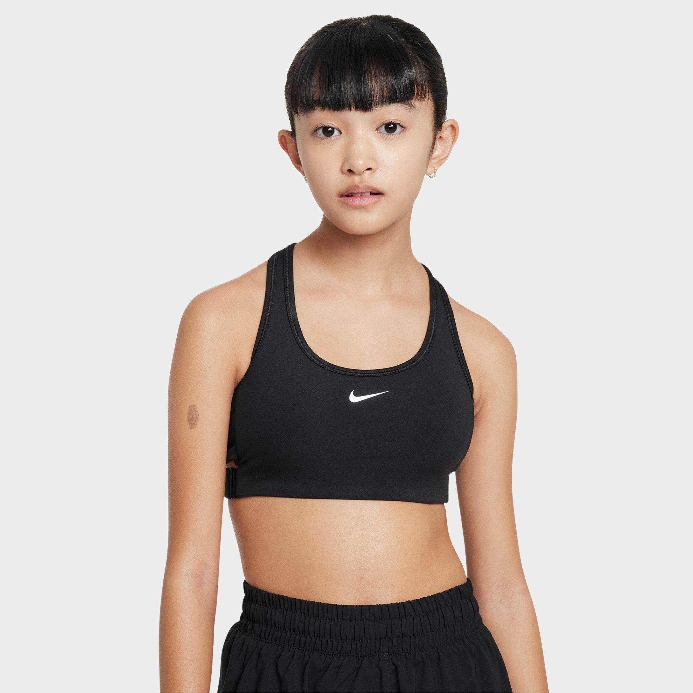 Nike Girls Big Kids Swoosh EasyOn Sports Bra in Black/White Size: Small