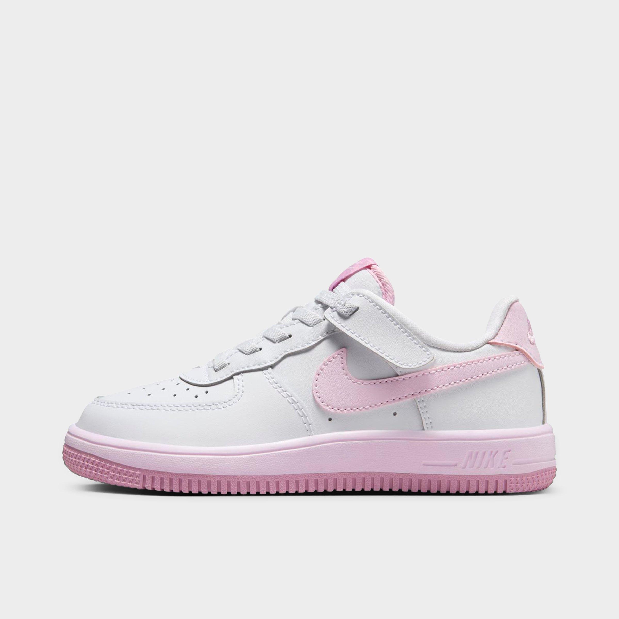 Nike Little Kids Force 1 Low EasyOn Stretch Lace Casual Shoes (8C-3Y) in White/Elemental Pink/Pink Foam Size: 8.0