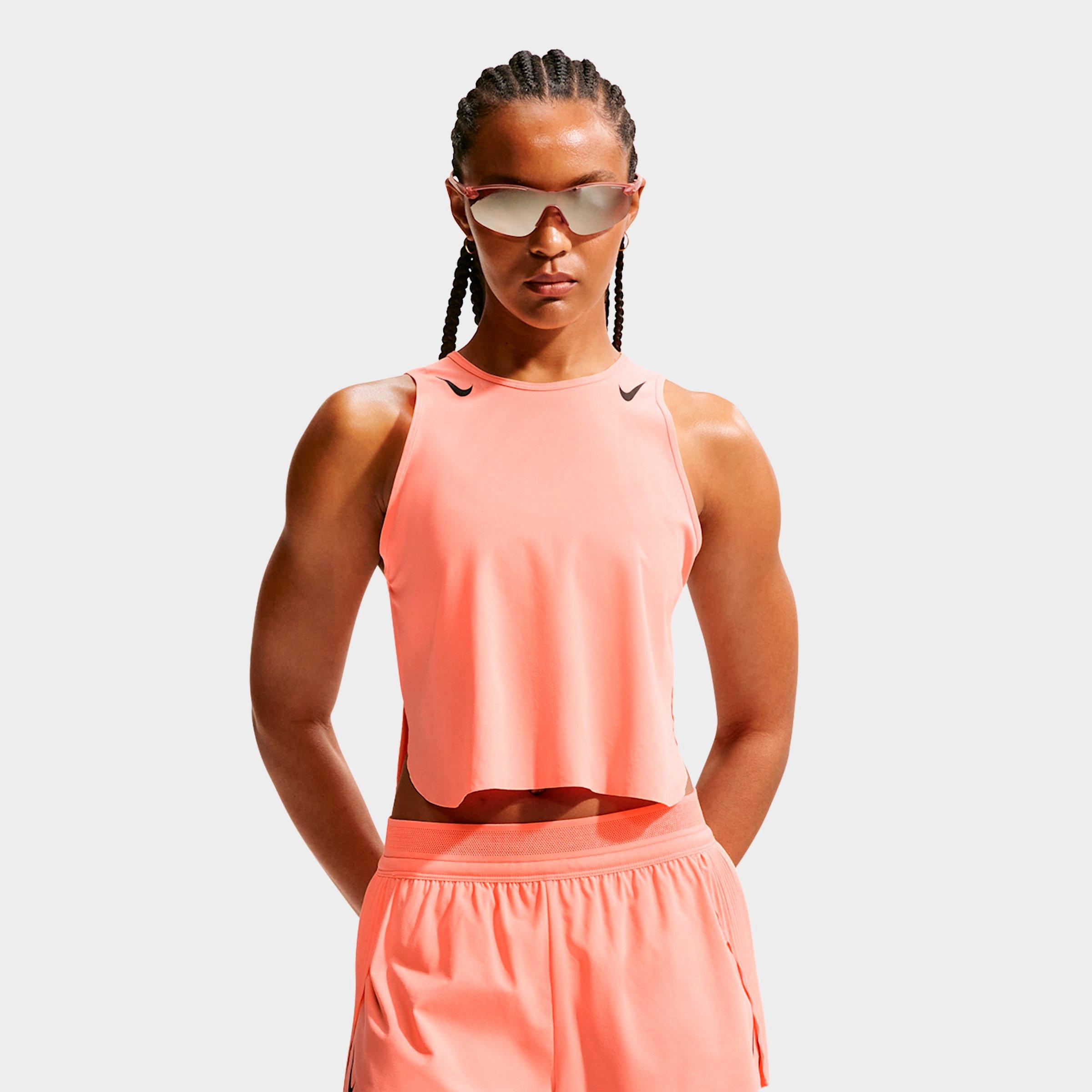 Nike Women's AeroSwift Dri-FIT ADV Crop Tank Top in Orange Pulse/Black Size: Large