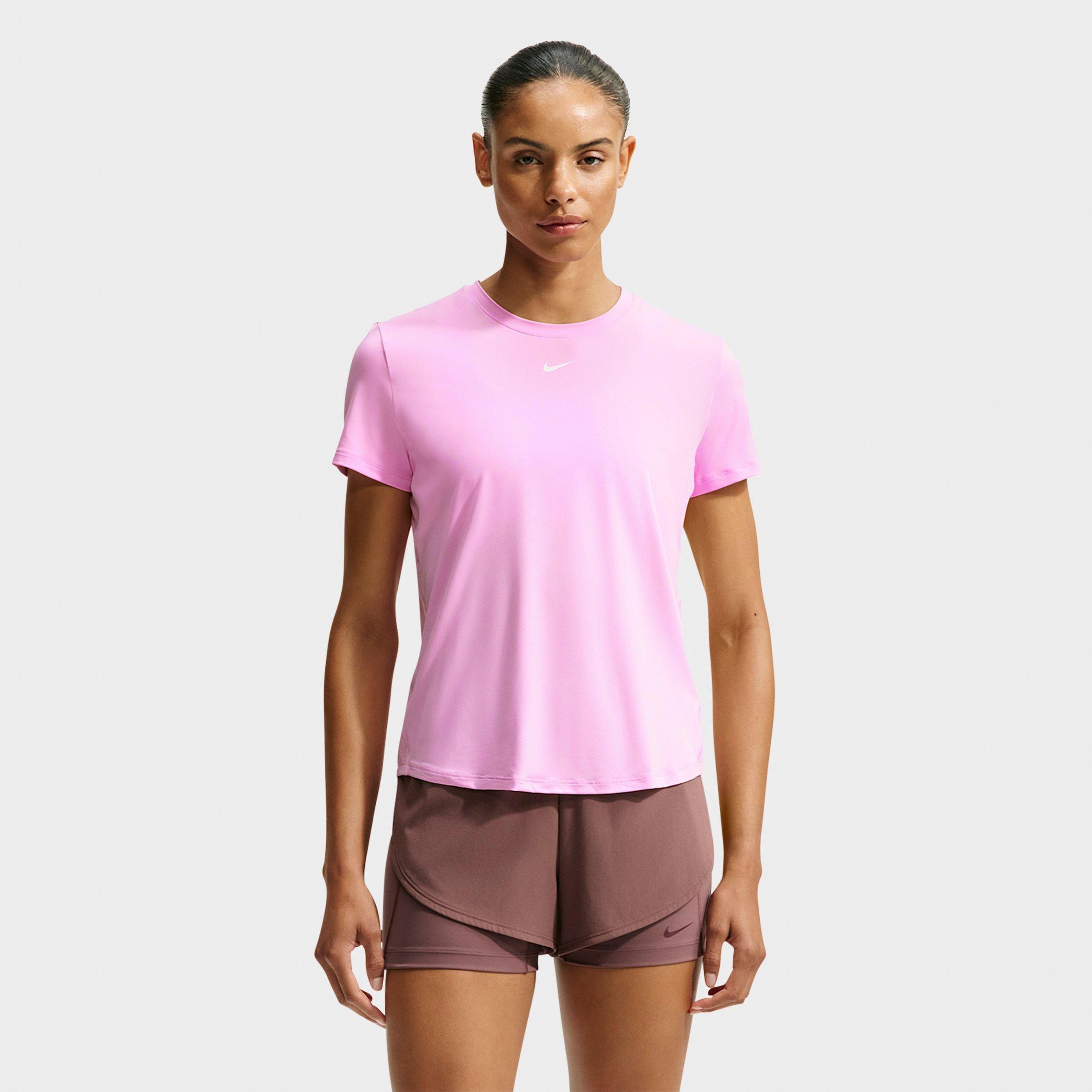 Nike Women's One Classic Dri-FIT Short-Sleeve T-Shirt in Pink Rise/White Size: Large