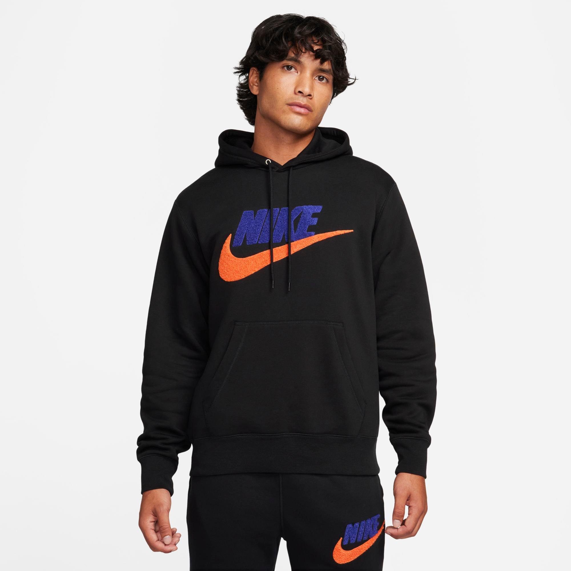 Nike Men's Club Fleece Chenille Futura Pullover Hoodie in Black Size: Small