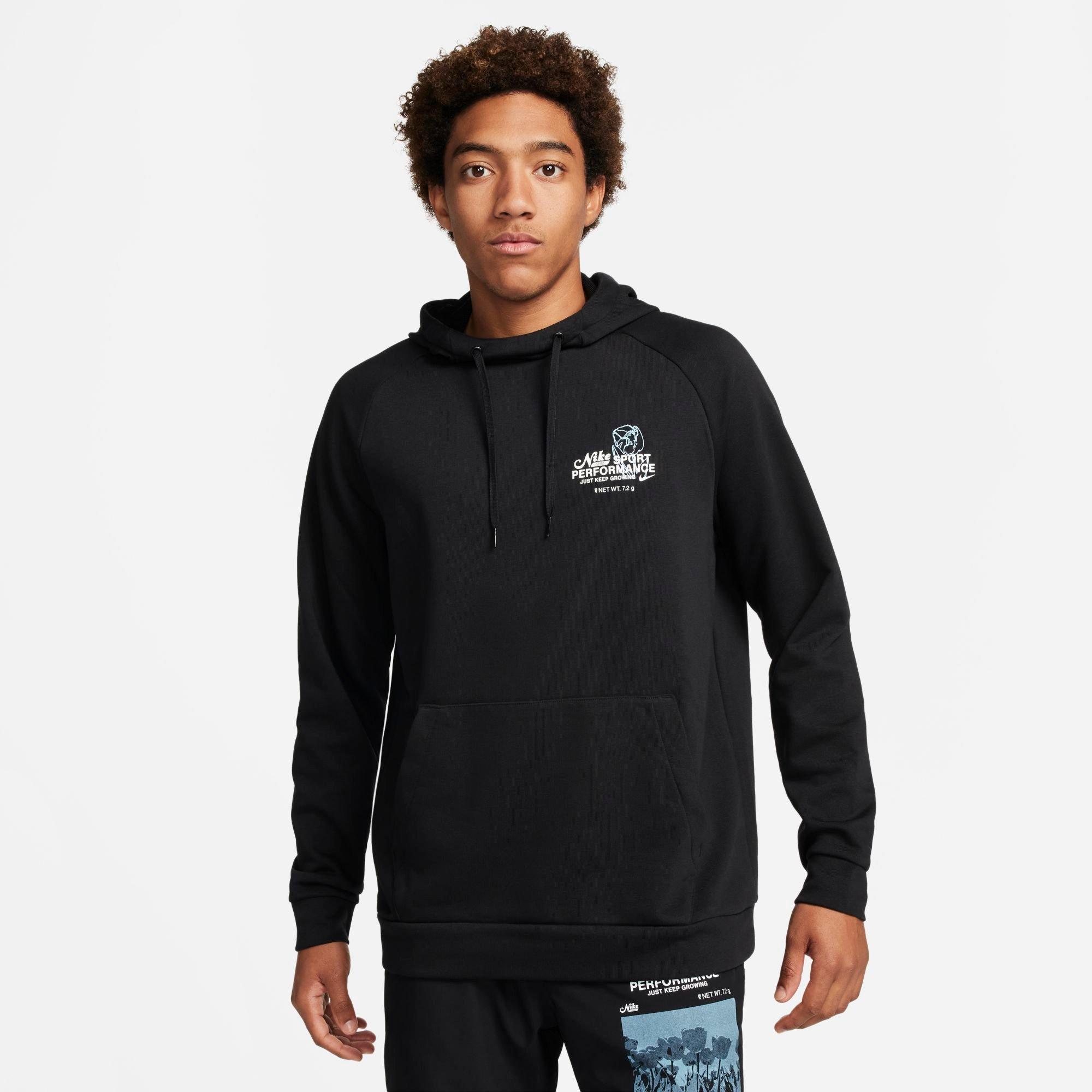 Nike Men's Dri-FIT Fitness Just Keep Growing Graphic Pullover Hoodie in Black/(WHITE) Size: Large