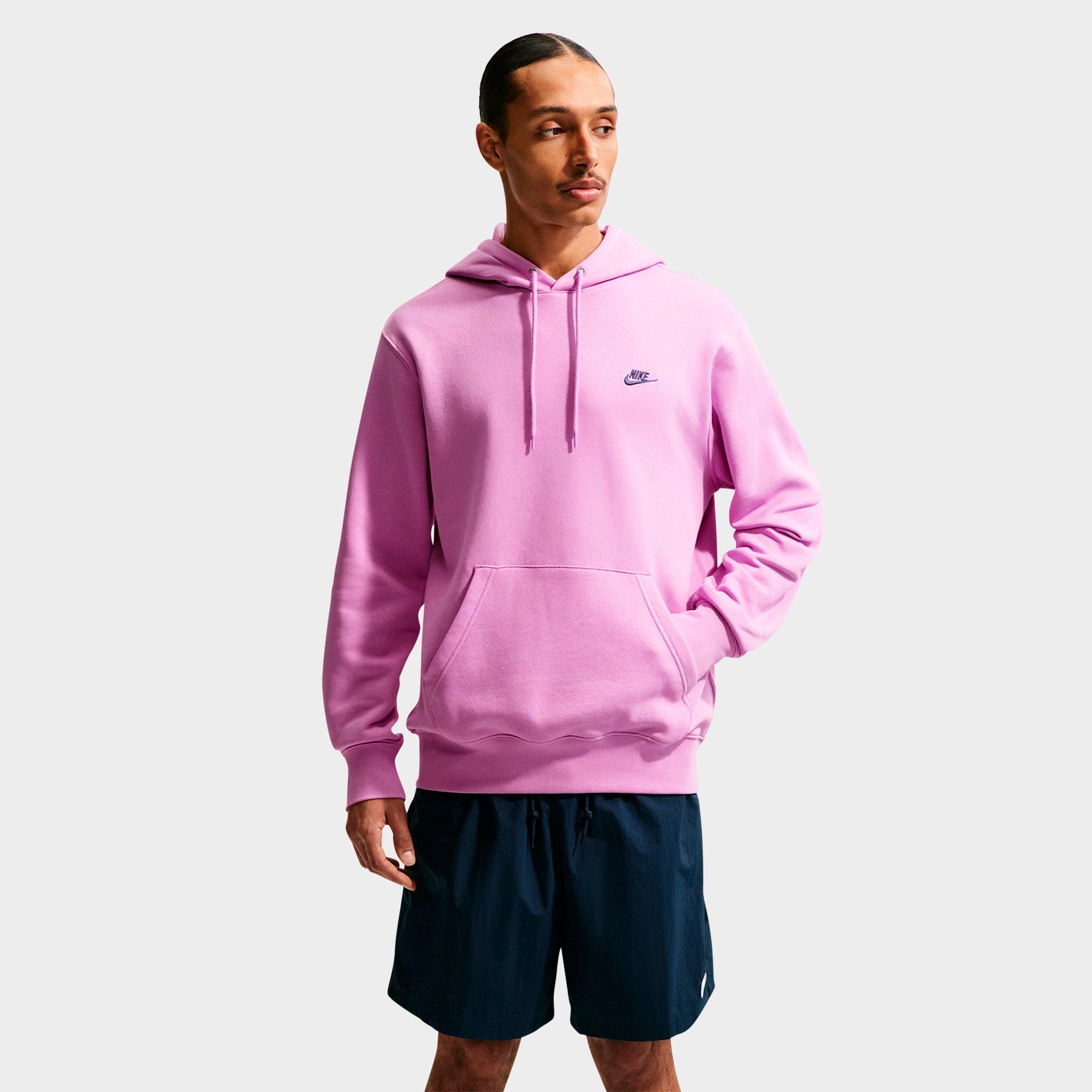 Nike Men's Club Fleece Premium Embroidered Pullover Hoodie in Light Magenta/Light Magenta/Midnight Navy Size: 2XL