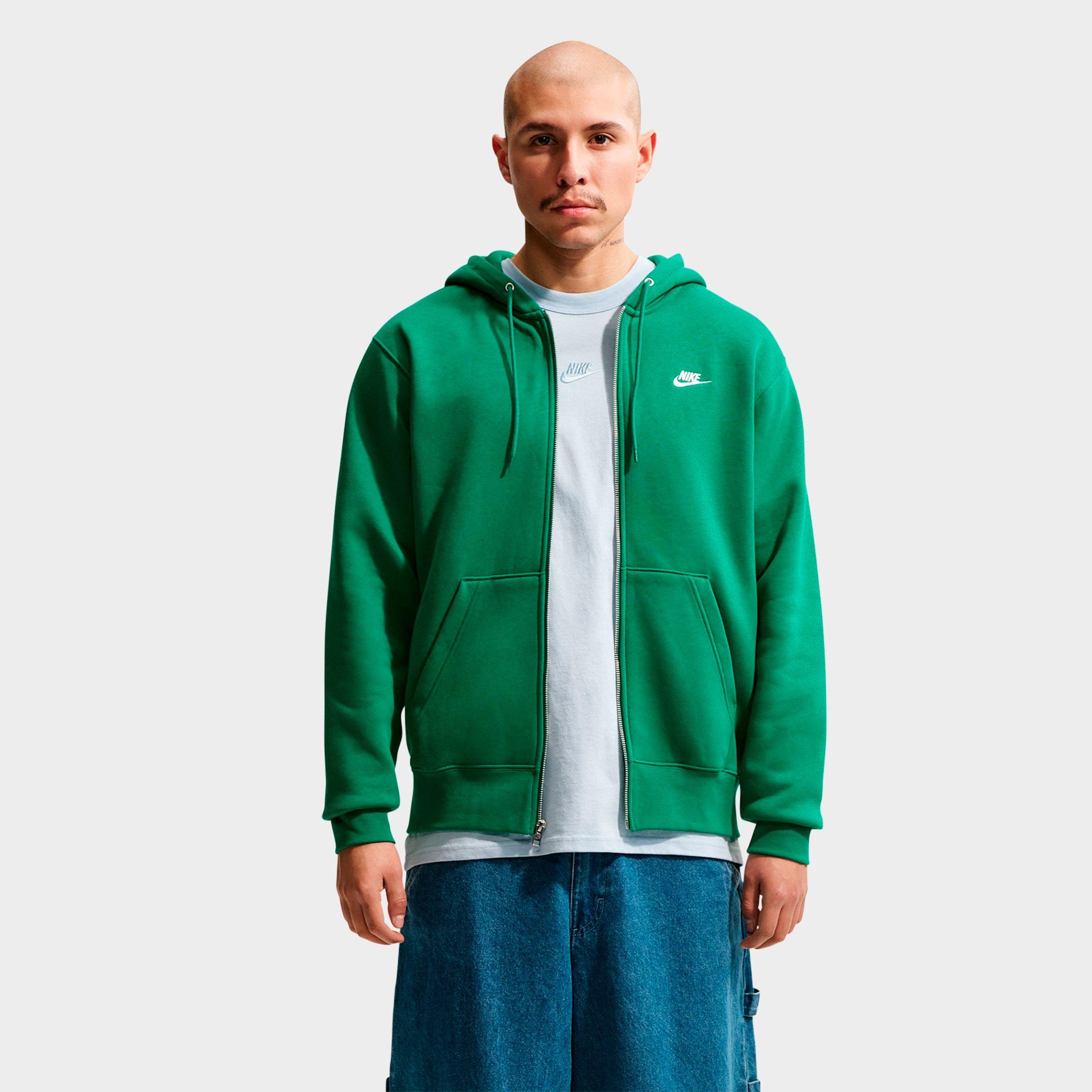 Nike Men's Club Fleece Embroidered Premium Full-Zip Hoodie in Malachite/Malachite/White Size: Small