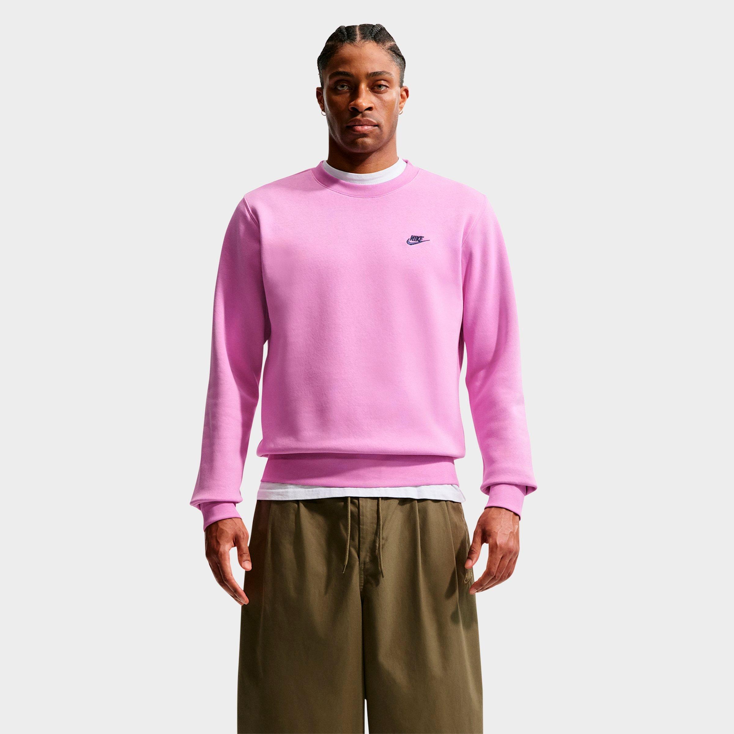 Nike Men's Club Fleece Premium Crewneck Sweatshirt in Light Magenta/Midnight Navy Size: Medium