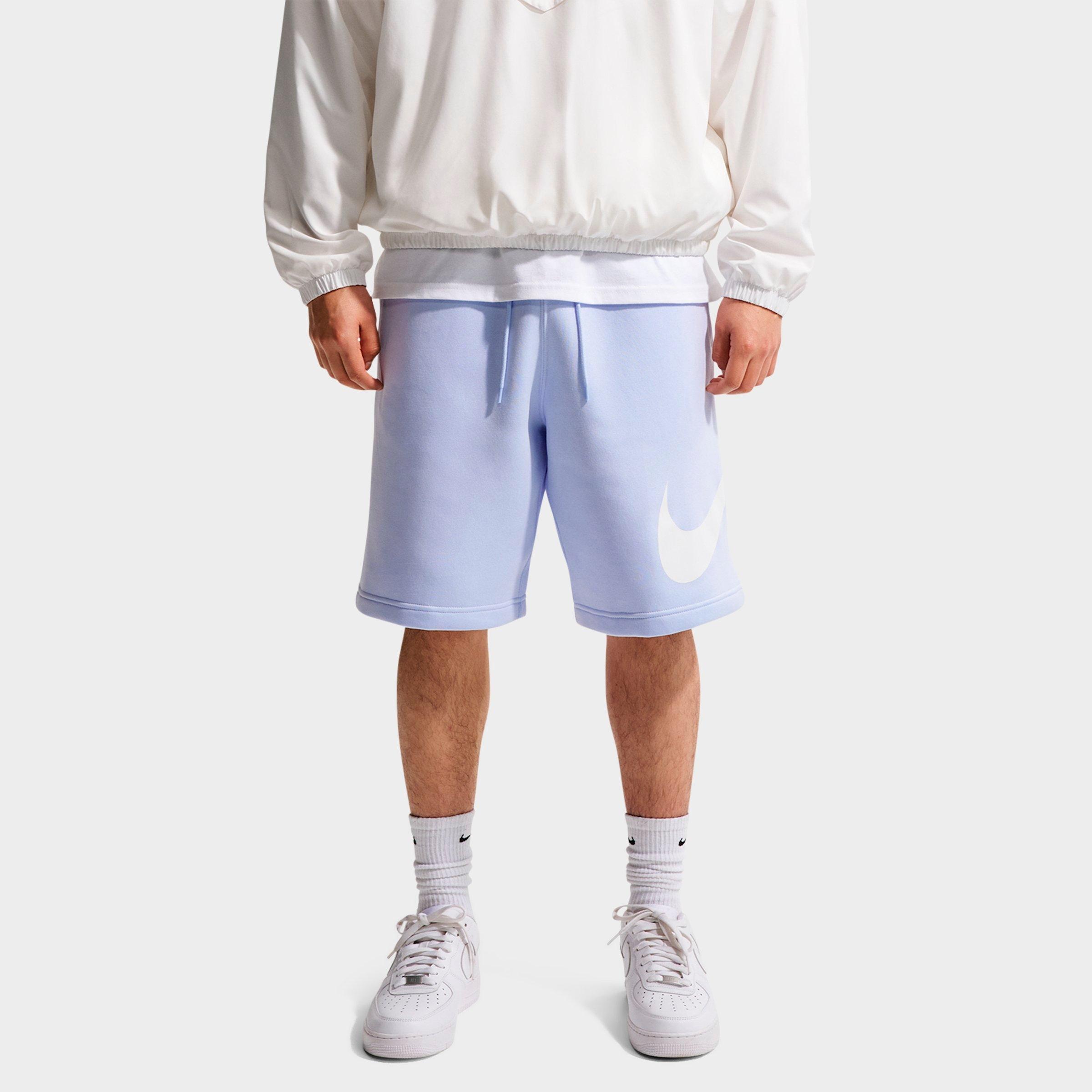 Nike Men's Club Fleece Swoosh Graphic Shorts in Hydrogen Blue/Hydrogen Blue/White Size: Small