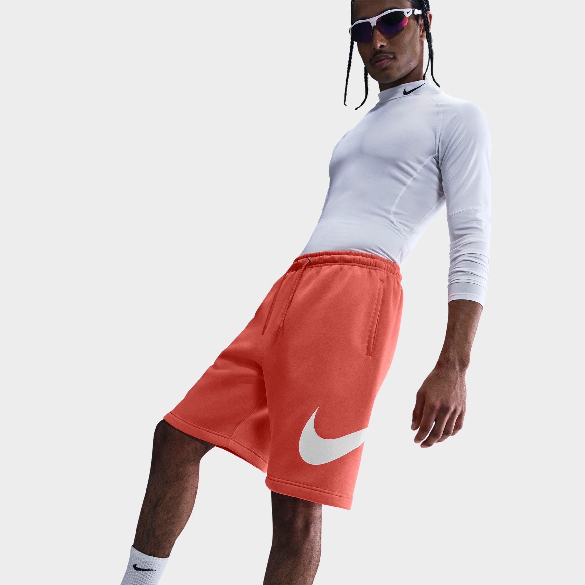 Nike Men's Club Fleece Swoosh Graphic Shorts in Magic Ember/Magic Ember/White Size: XS