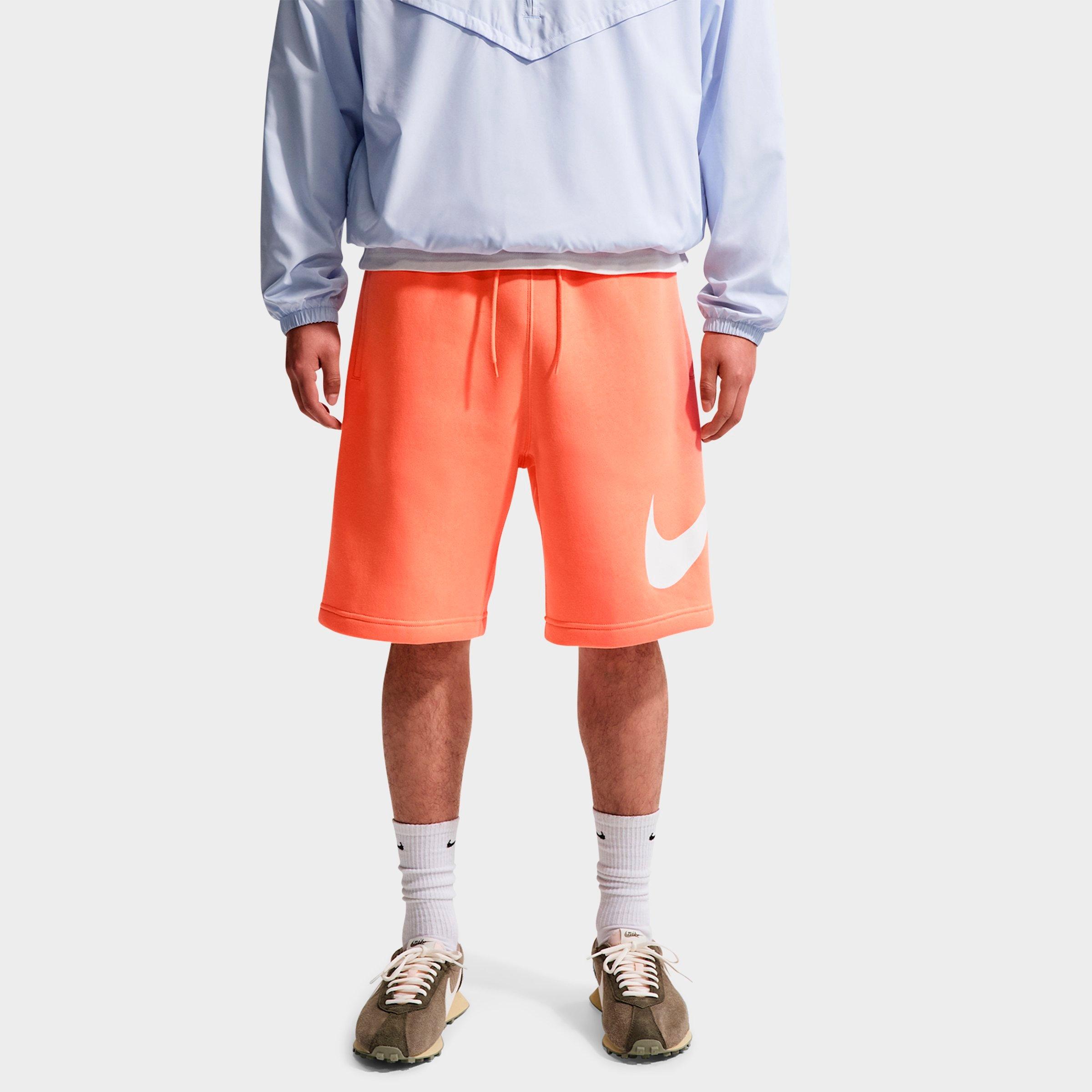 Nike Men's Club Fleece Swoosh Graphic Shorts in Orange Frost/Orange Frost/White Size: XS