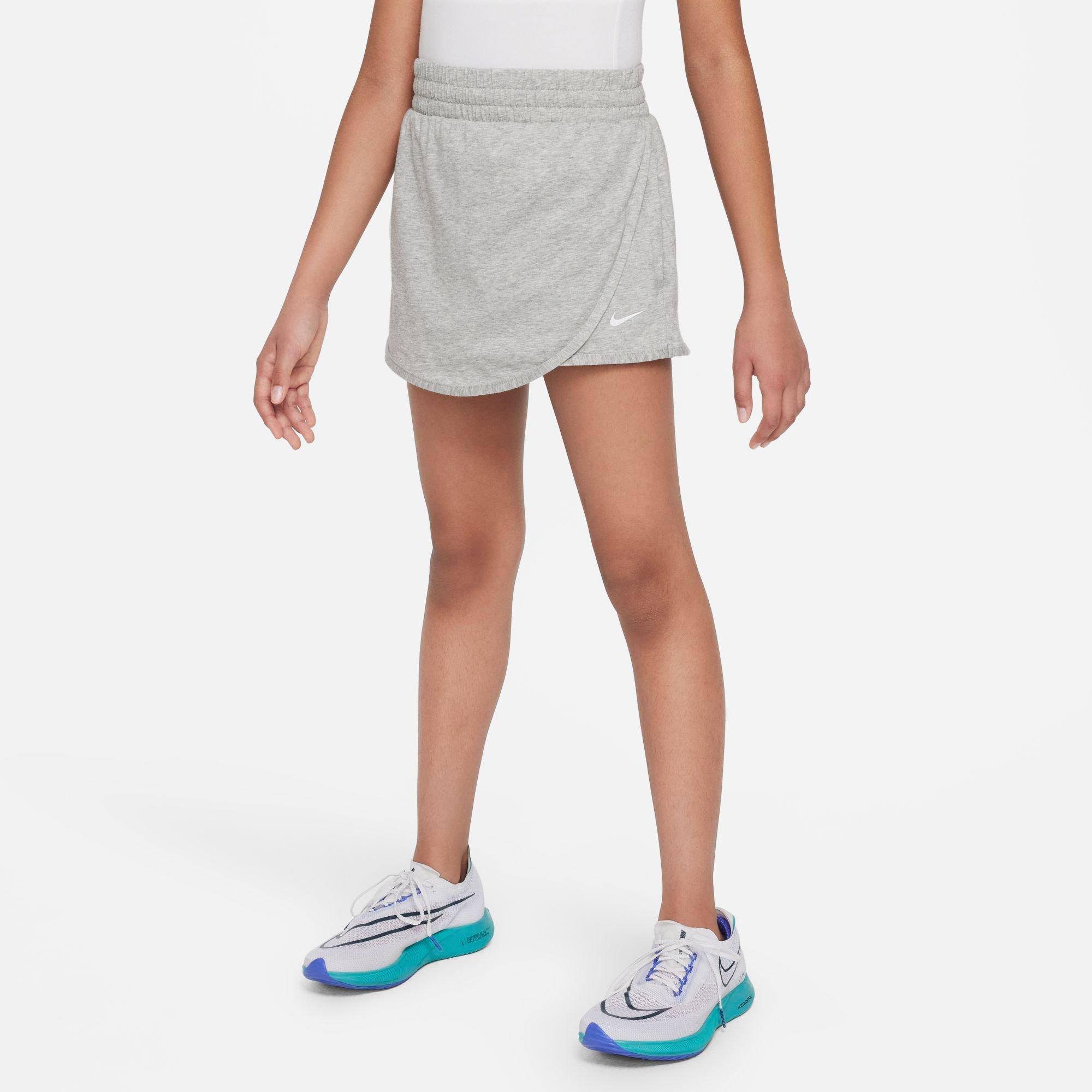 Nike Girls Breezy Mid-Rise Skort in Dark Grey Heather/White Size: Small