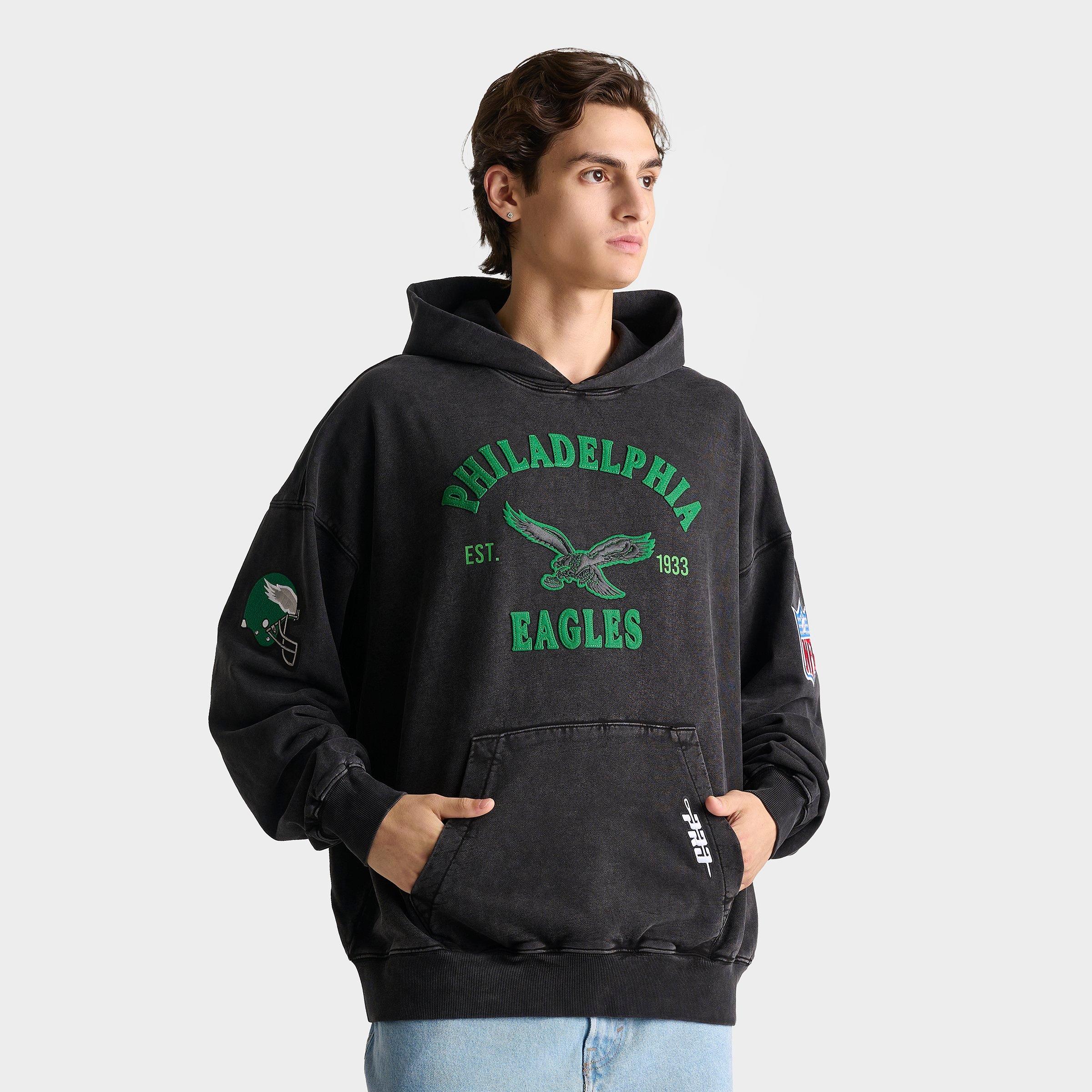 Pro Standard Men's Philadelphia Eagles NFL First Team Fleece Pullover Hoodie in Washed Black Size: Large
