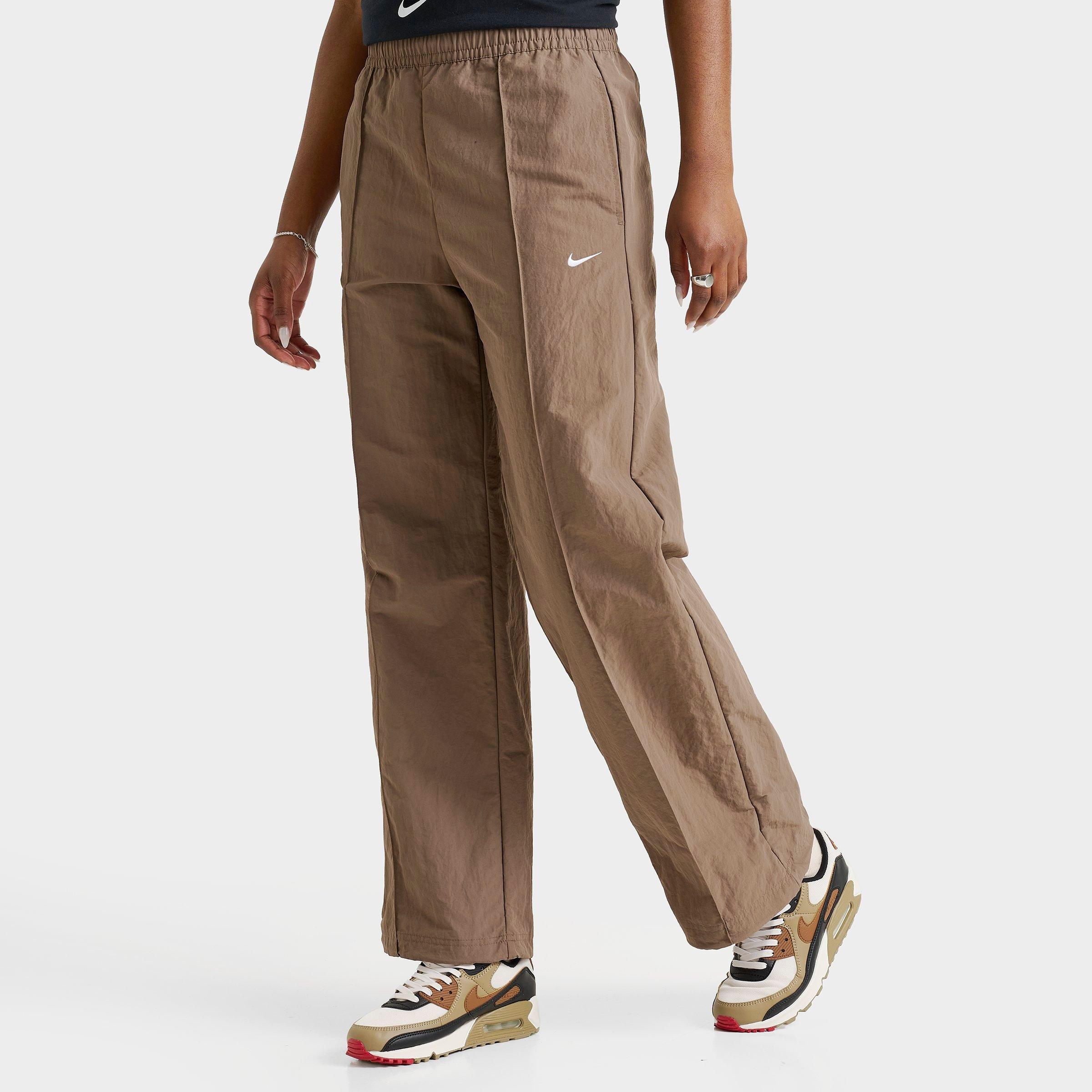 Nike Women's Sportswear Everything Wovens Mid-Rise Open-Hem Pants in MINK BROWN/WHITE Size: XS
