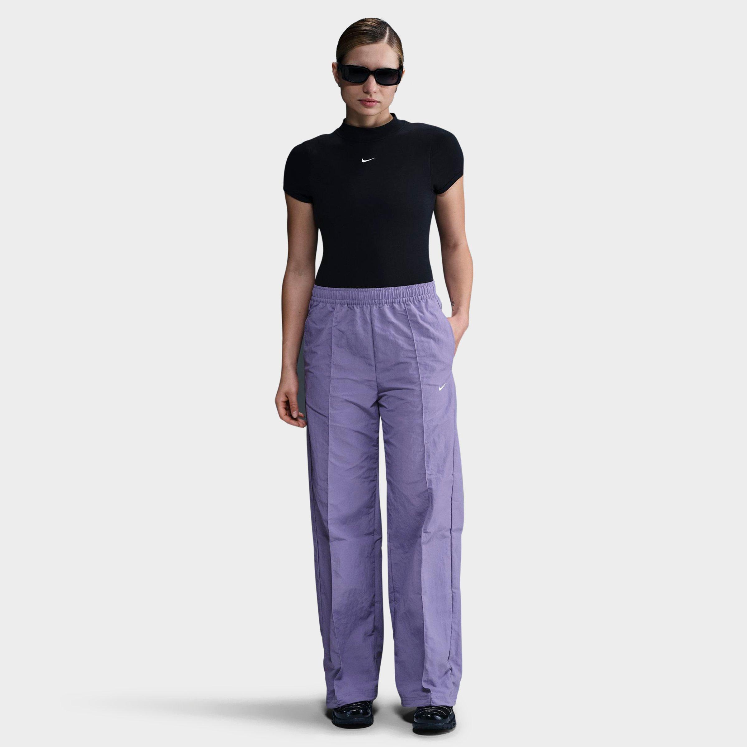 Nike Women's Sportswear Everything Wovens Mid-Rise Open-Hem Pants in DUSTY AMETHYST/WHITE Size: XS