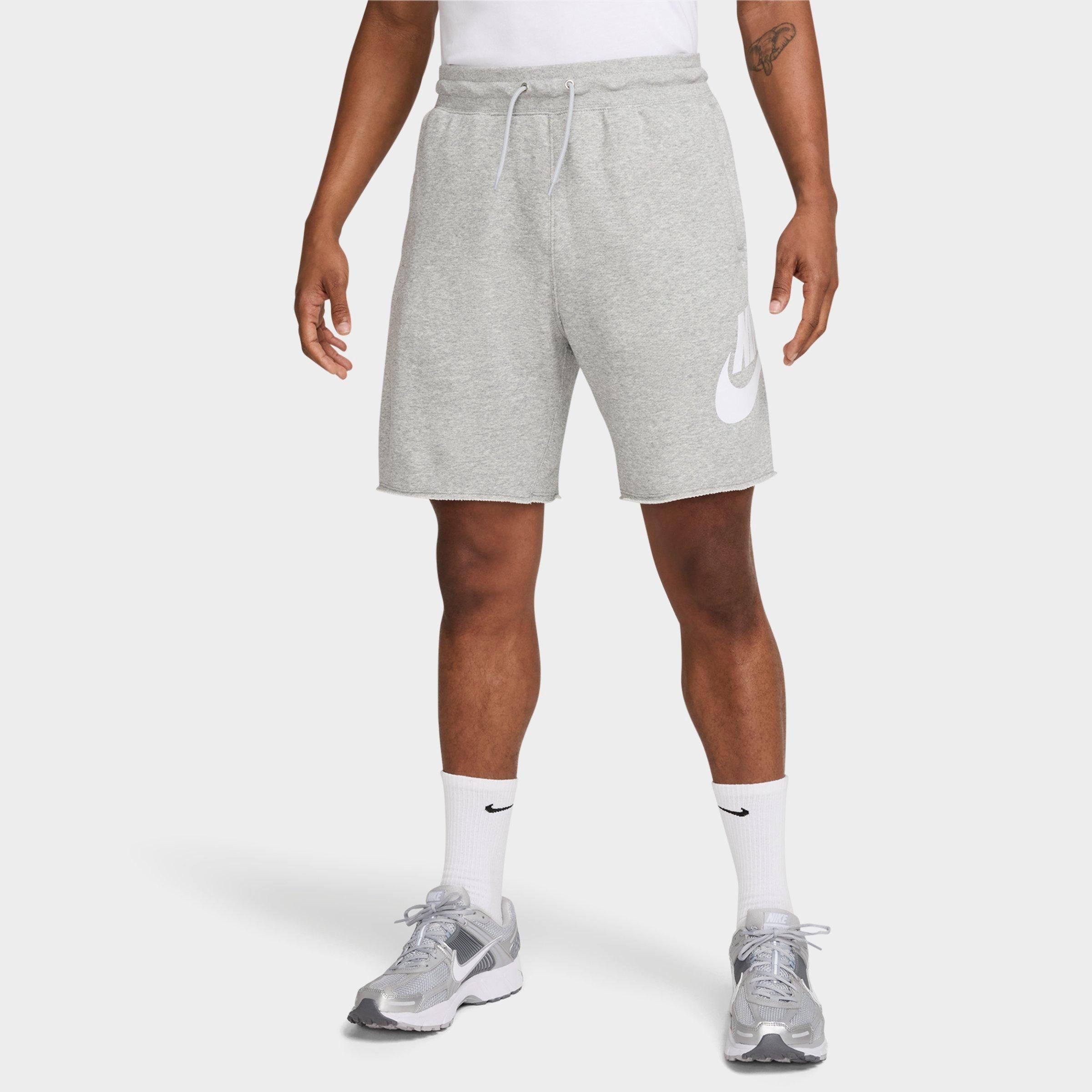 Nike Men's Club French Terry Alumni Shorts in Dark Grey Heather/Light Smoke Grey/White Size: XS