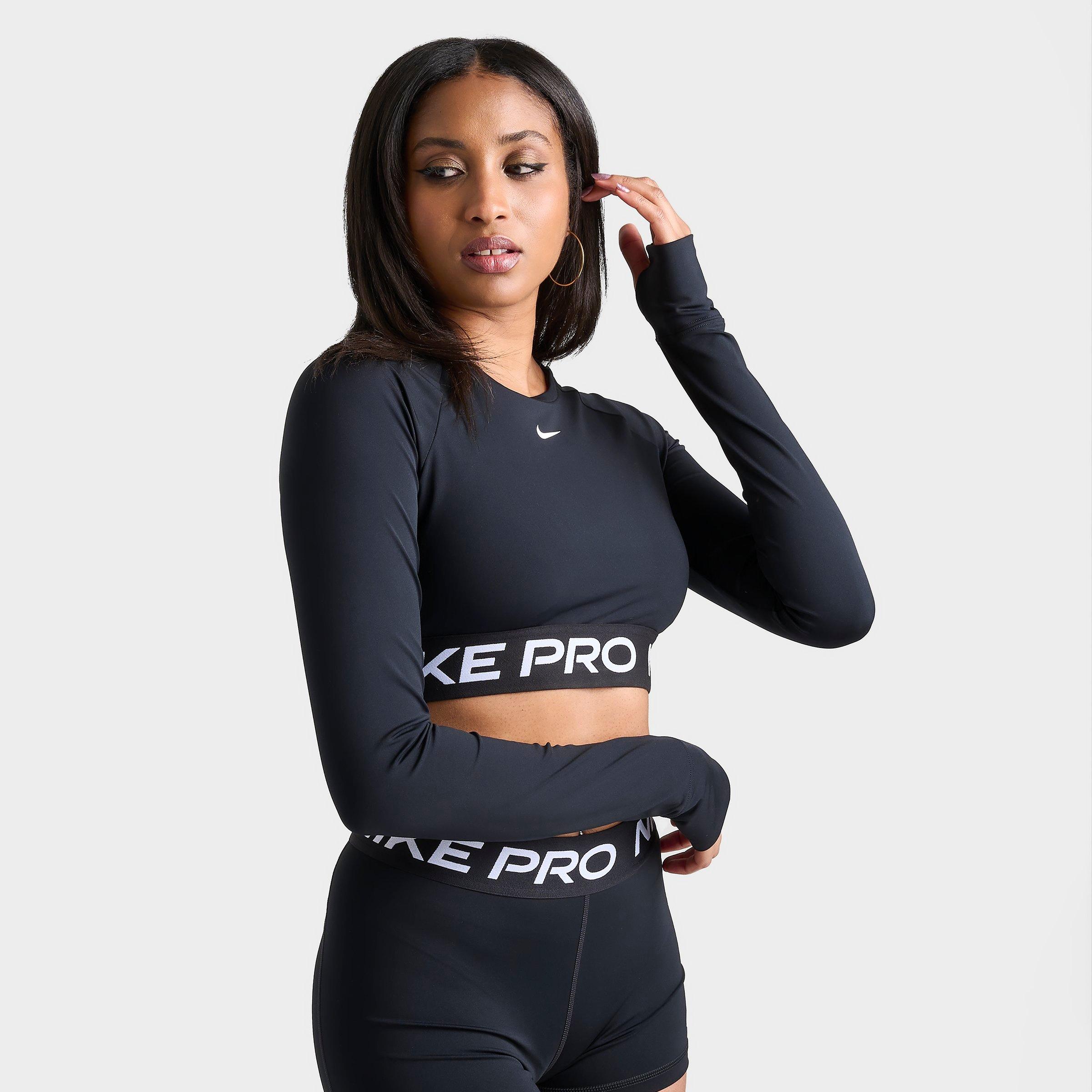 Nike Women's Pro 365 Dri-FIT Cropped Long-Sleeve T-Shirt in Black/White Size: XS