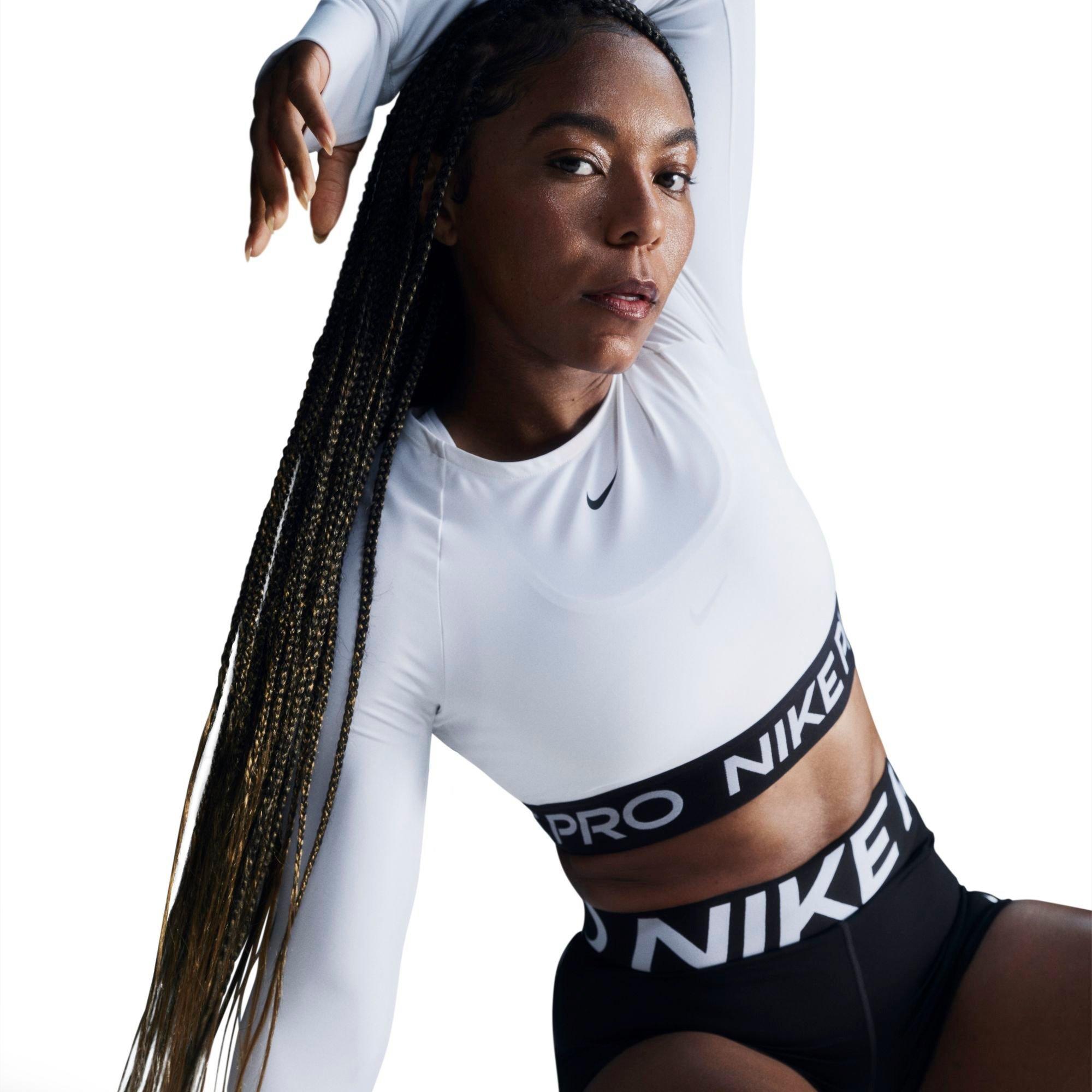 Nike Women's Pro 365 Dri-FIT Cropped Long-Sleeve T-Shirt in White/Black Size: Large