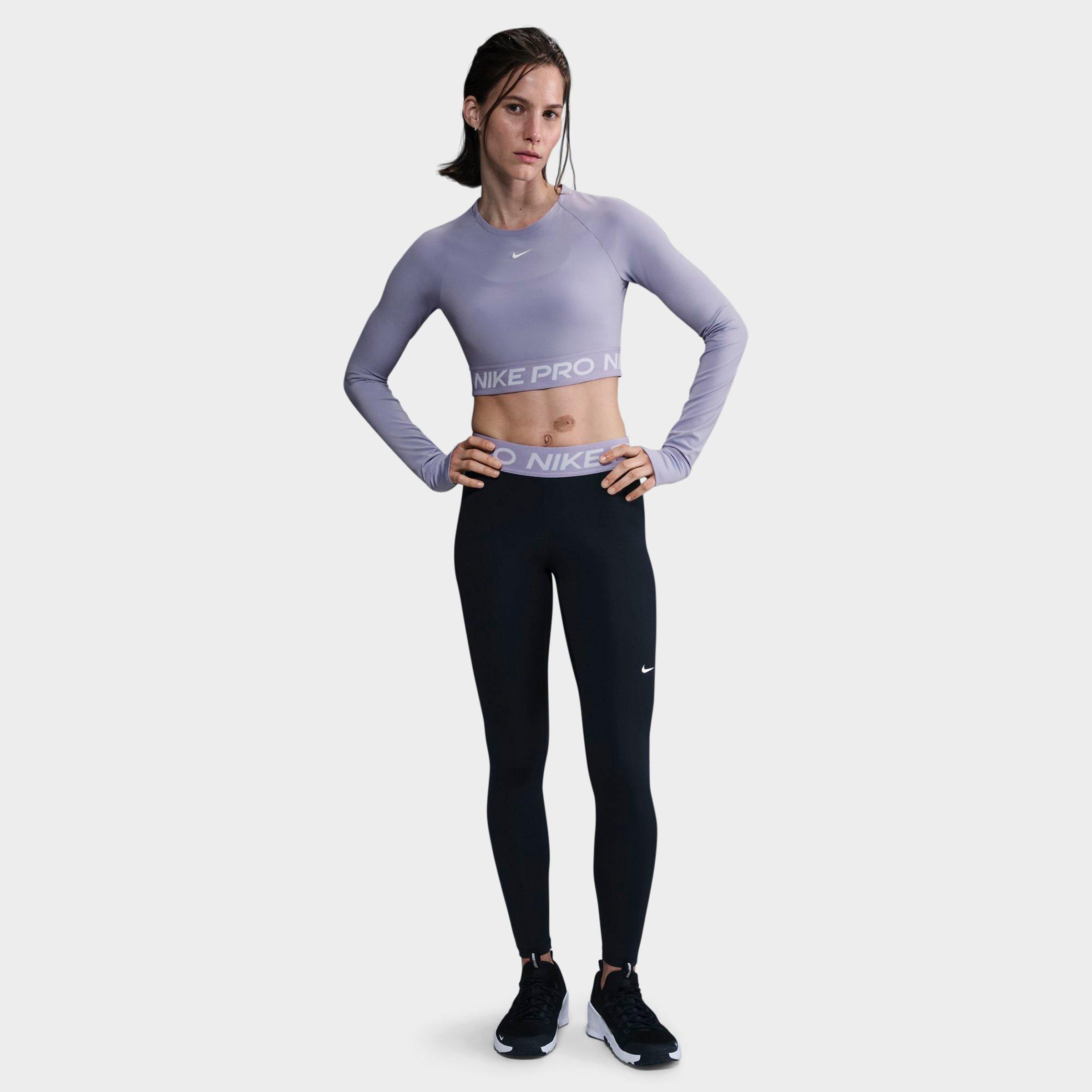 Nike Women's Pro 365 Dri-FIT Cropped Long-Sleeve T-Shirt in LILAC ICE/WHITE Size: XS