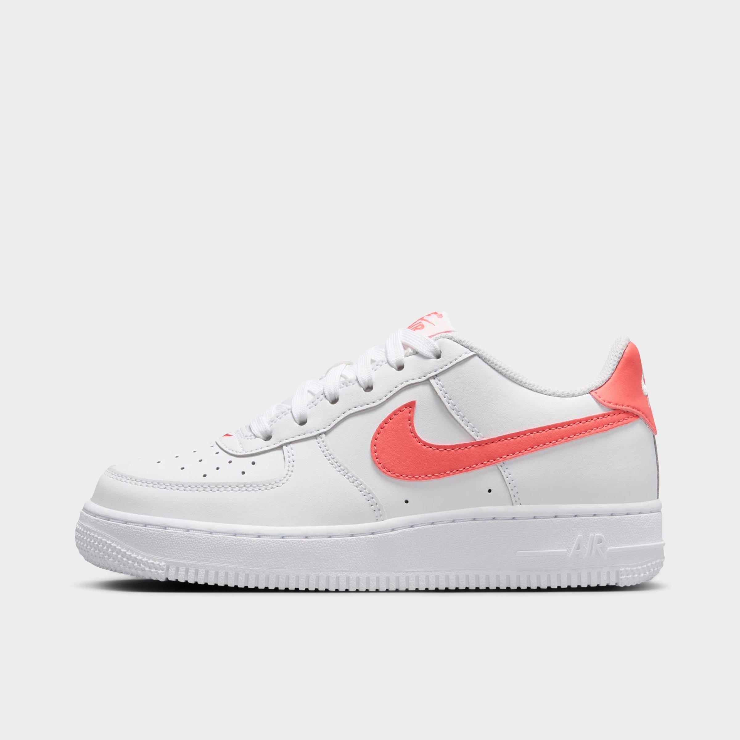 Nike Big Kids Air Force 1 Low Casual Shoes in White/Magic Ember Size: 1.0