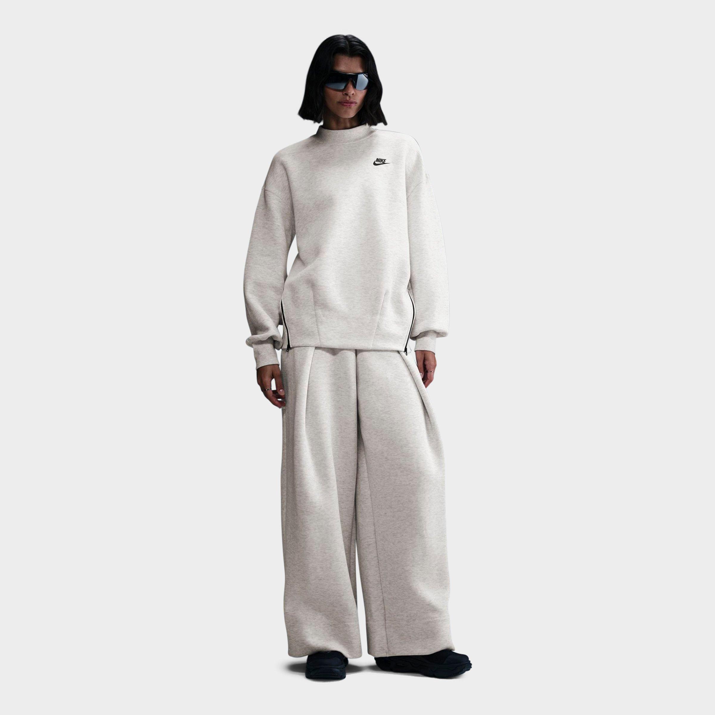 Nike Women's Sportswear Tech Fleece Oversized Crewneck Sweatshirt in LIGHT GREY/HTR/BLACK Size: XS