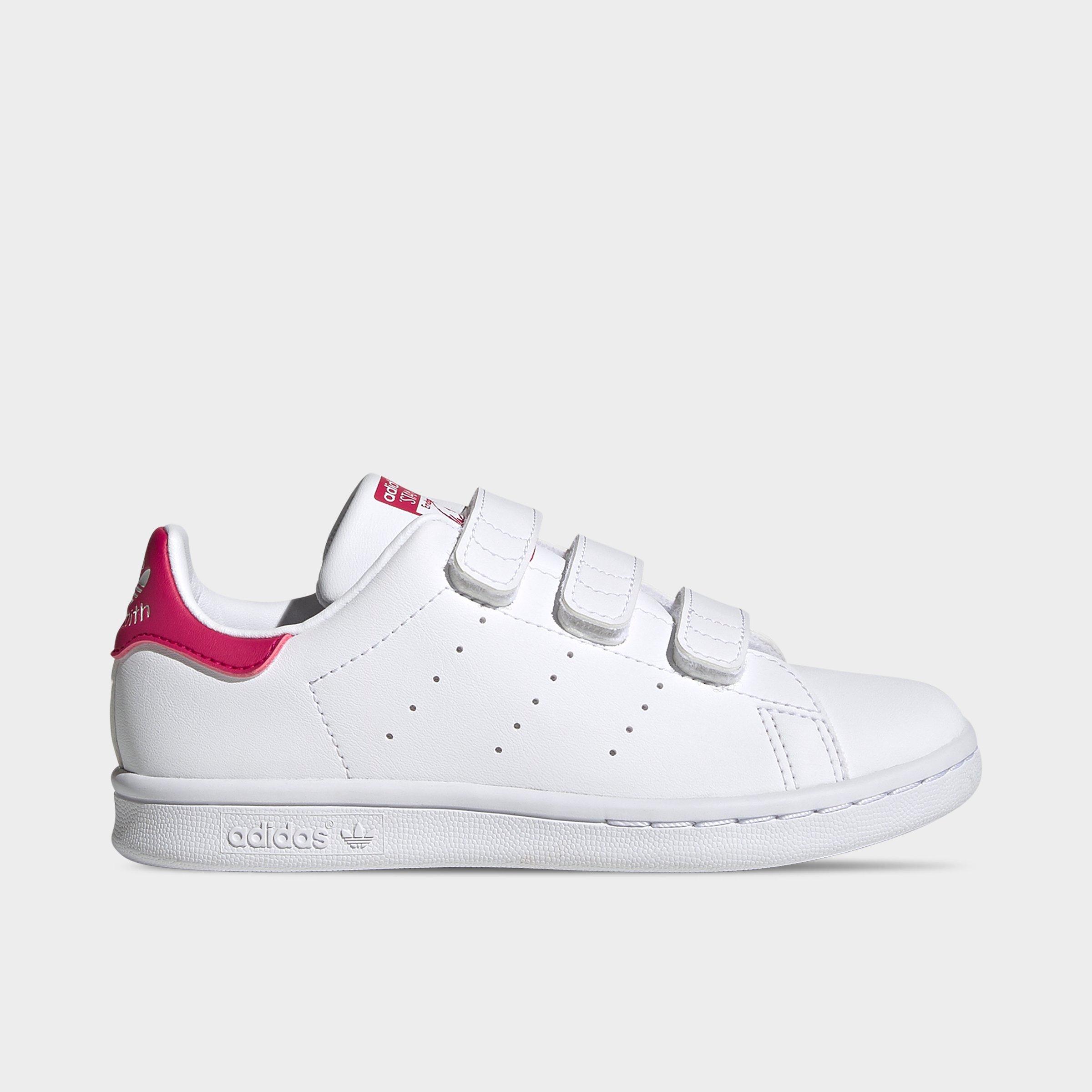 adidas Little Kids Originals Stan Smith Hook-And-Loop Casual Shoes in Cloud White/Bold Pink Size: 3
