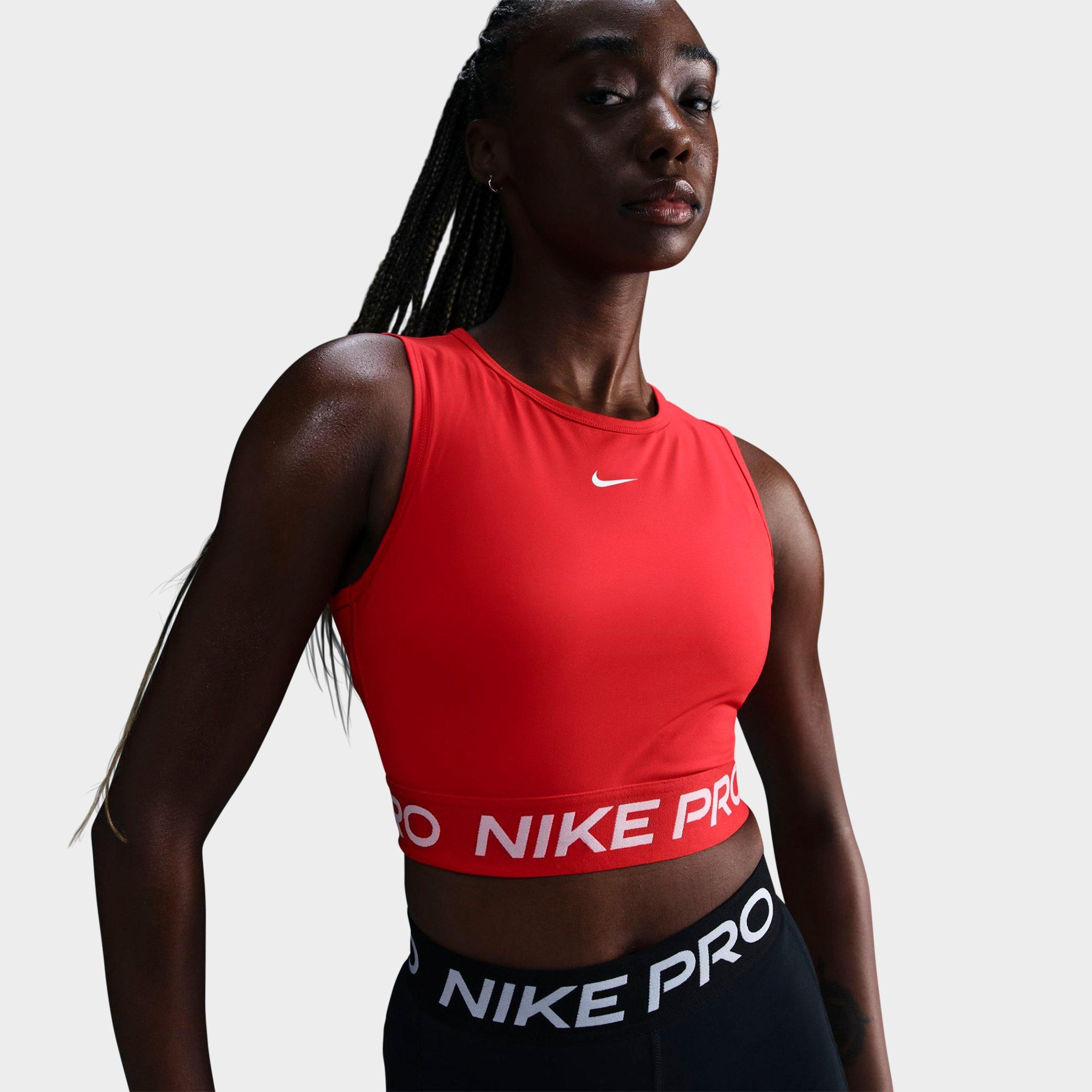 Nike Women's Pro Dri-FIT Crop Tank Top in University Red/White Size: Large