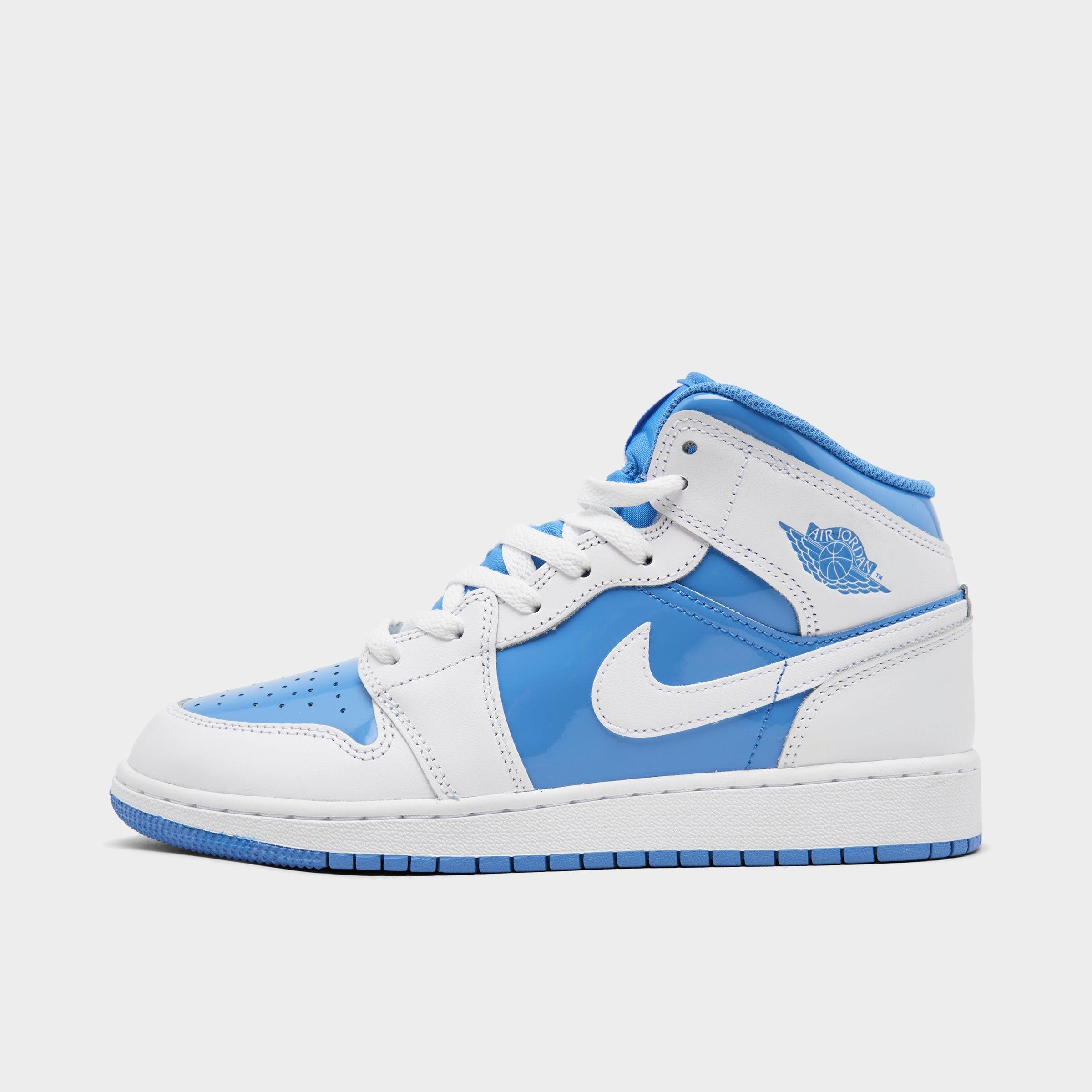 Jordan Big Kids Air Retro 1 Mid SE Casual Shoes in White/Legend Blue Size: 5.5