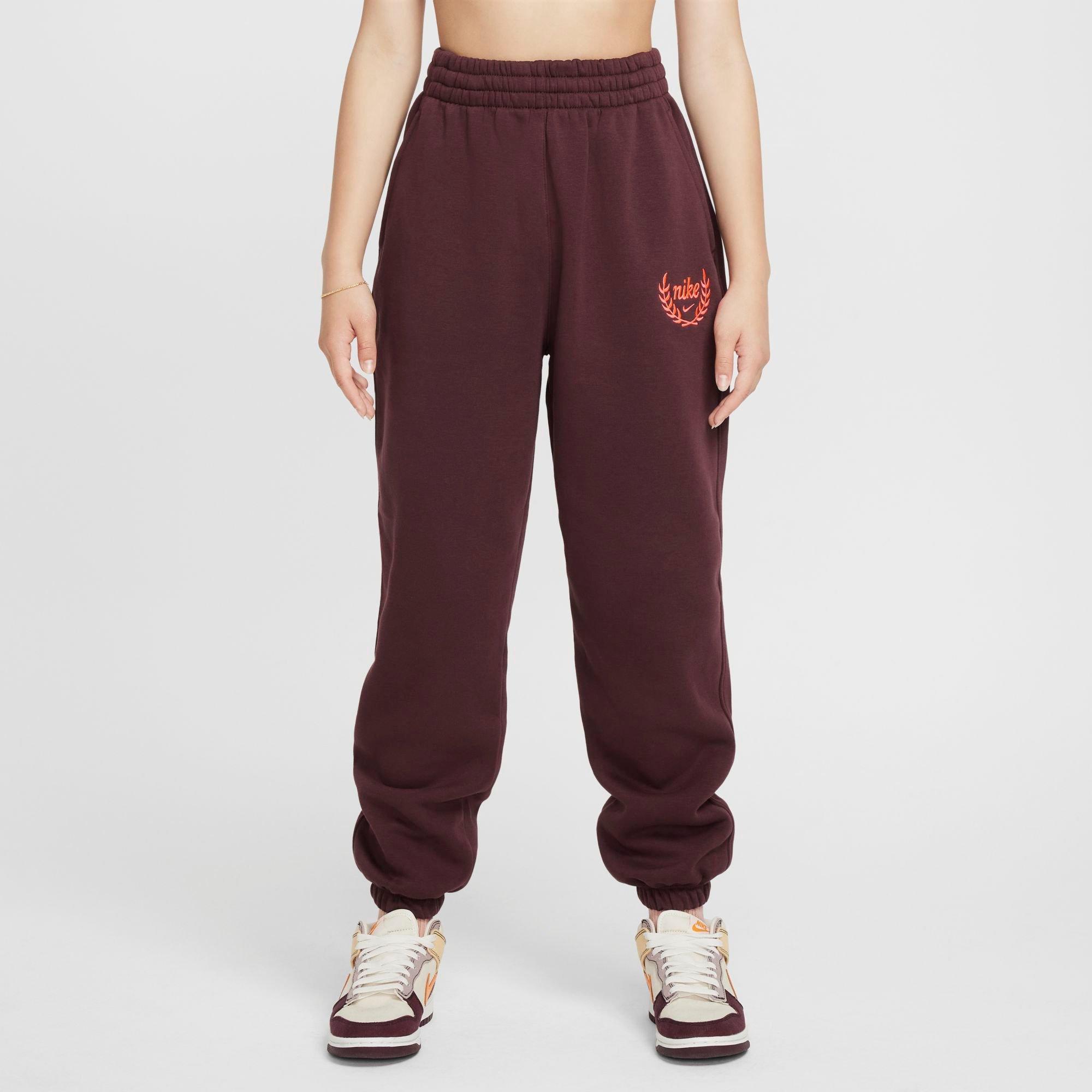 Nike Girls Sportswear Club Fleece Loose Jogger Pants in Burgundy Crush/Hot Punch Size: Small