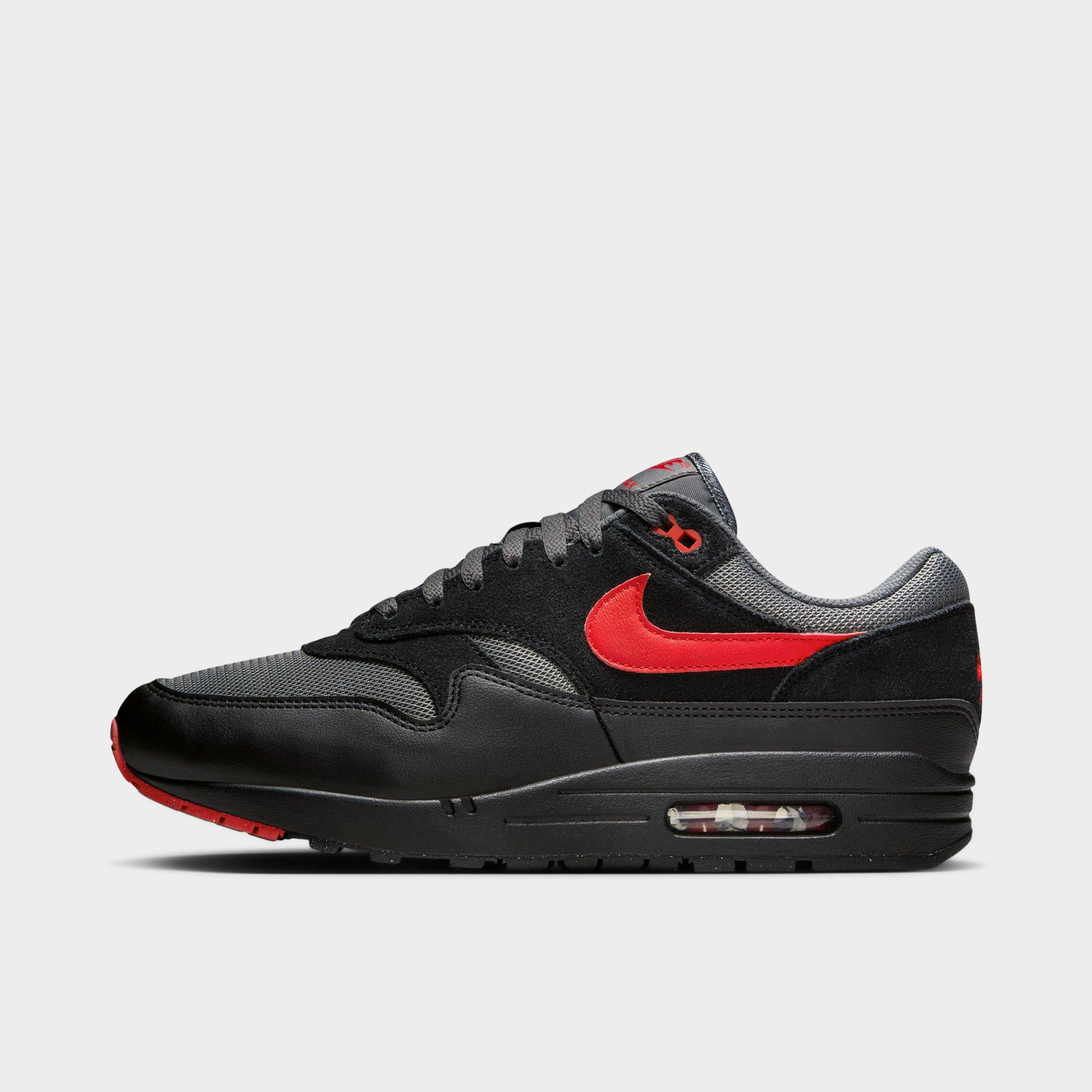 Nike Men's Air Max 1 Casual Shoes in Black/Iron Grey/University Red Size: 8.0