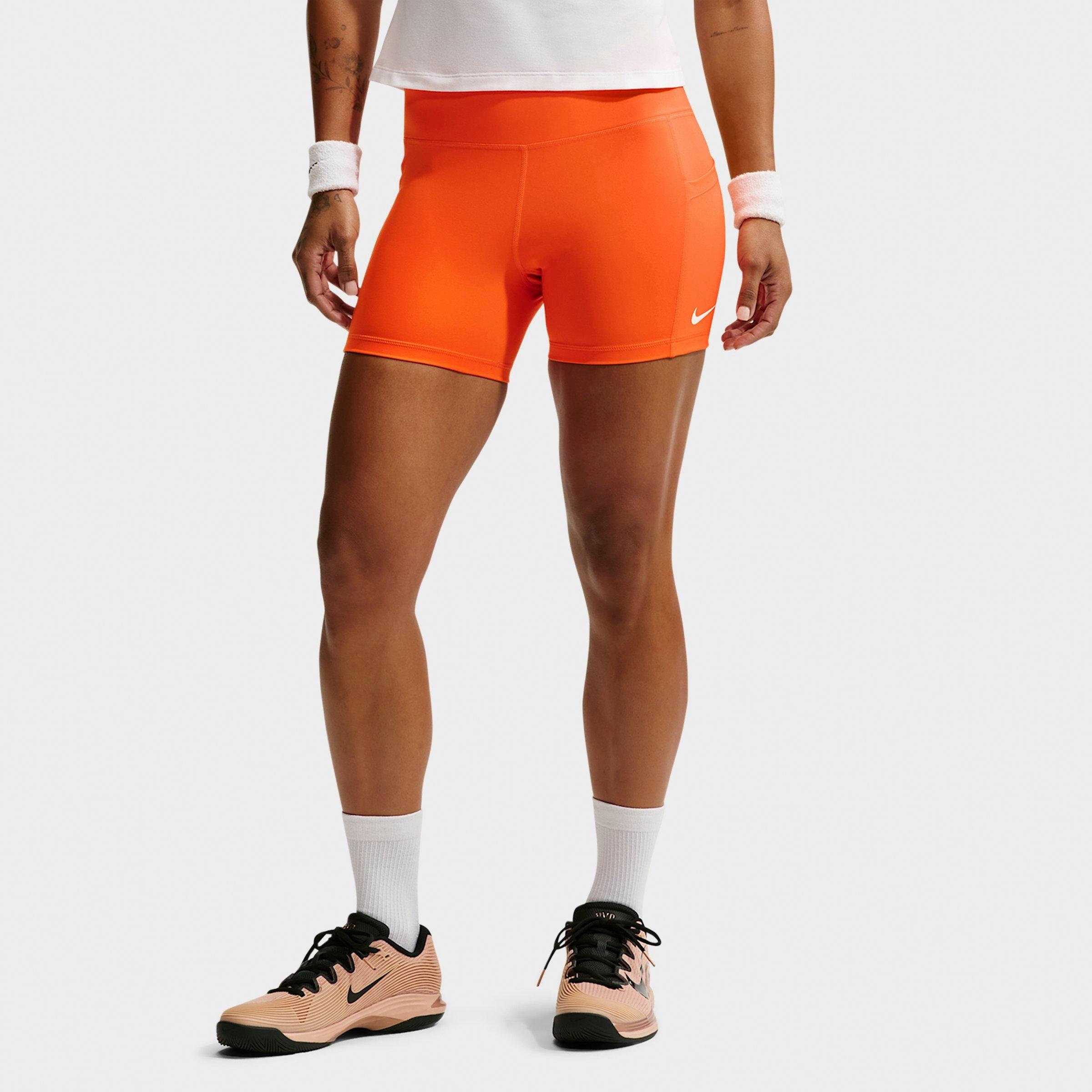 Nike Women's Court Dri-FIT Tennis Shorts in Brilliant Orange/White Size: Medium