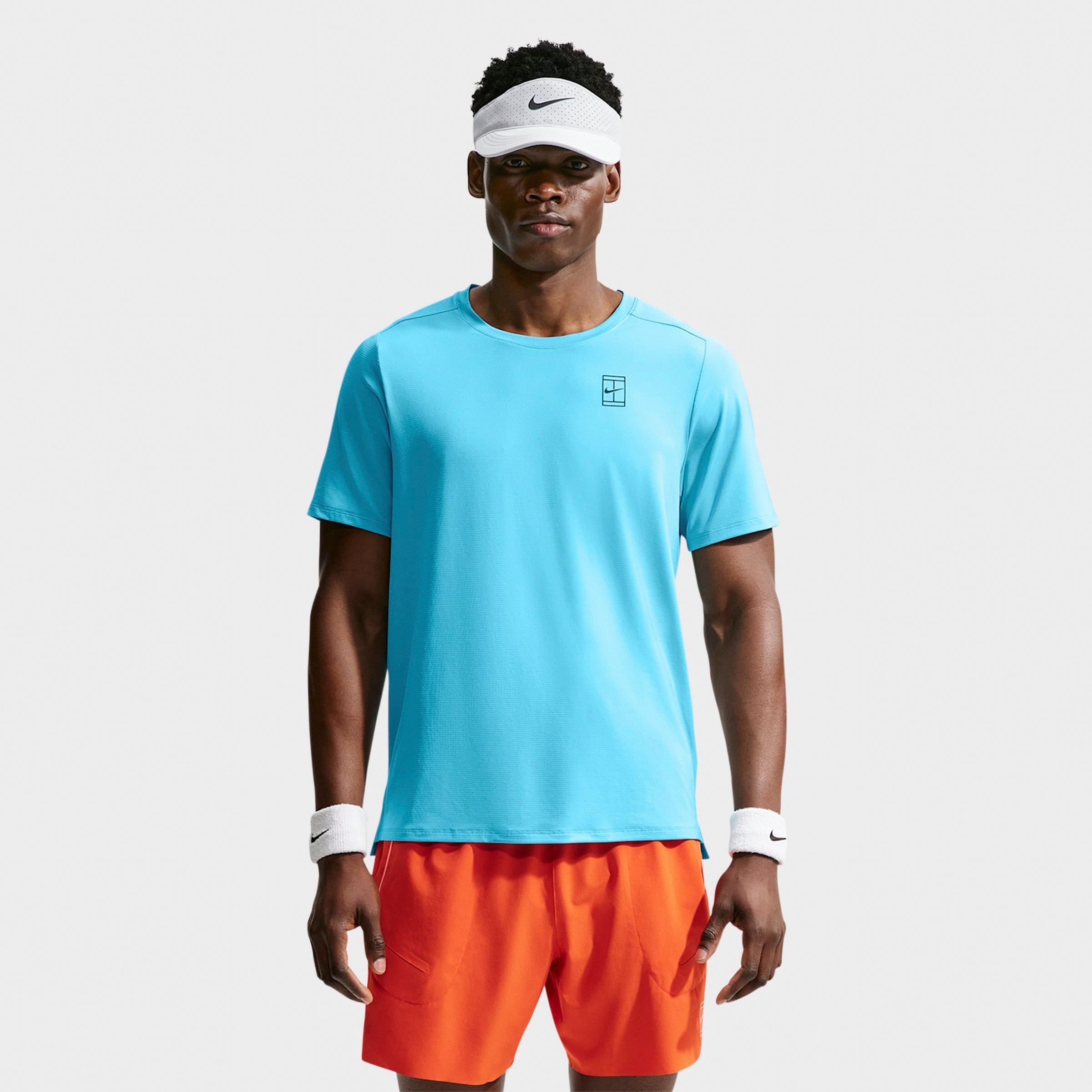 Nike Men's Court Advantage Dri-FIT Tennis Top in Baltic Blue/Black Size: XL