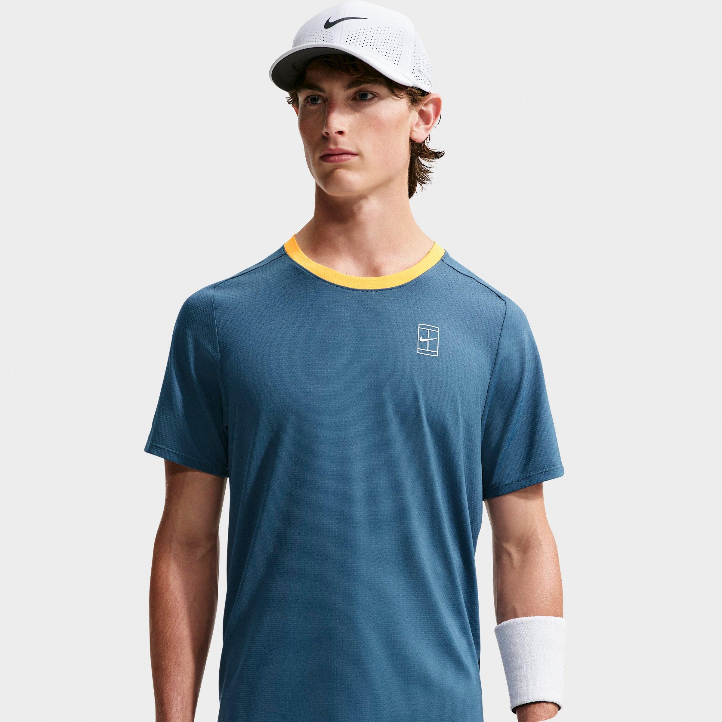 Nike Men's Court Advantage Dri-FIT Tennis Top in New Slate/Laser Orange/White Size: Large