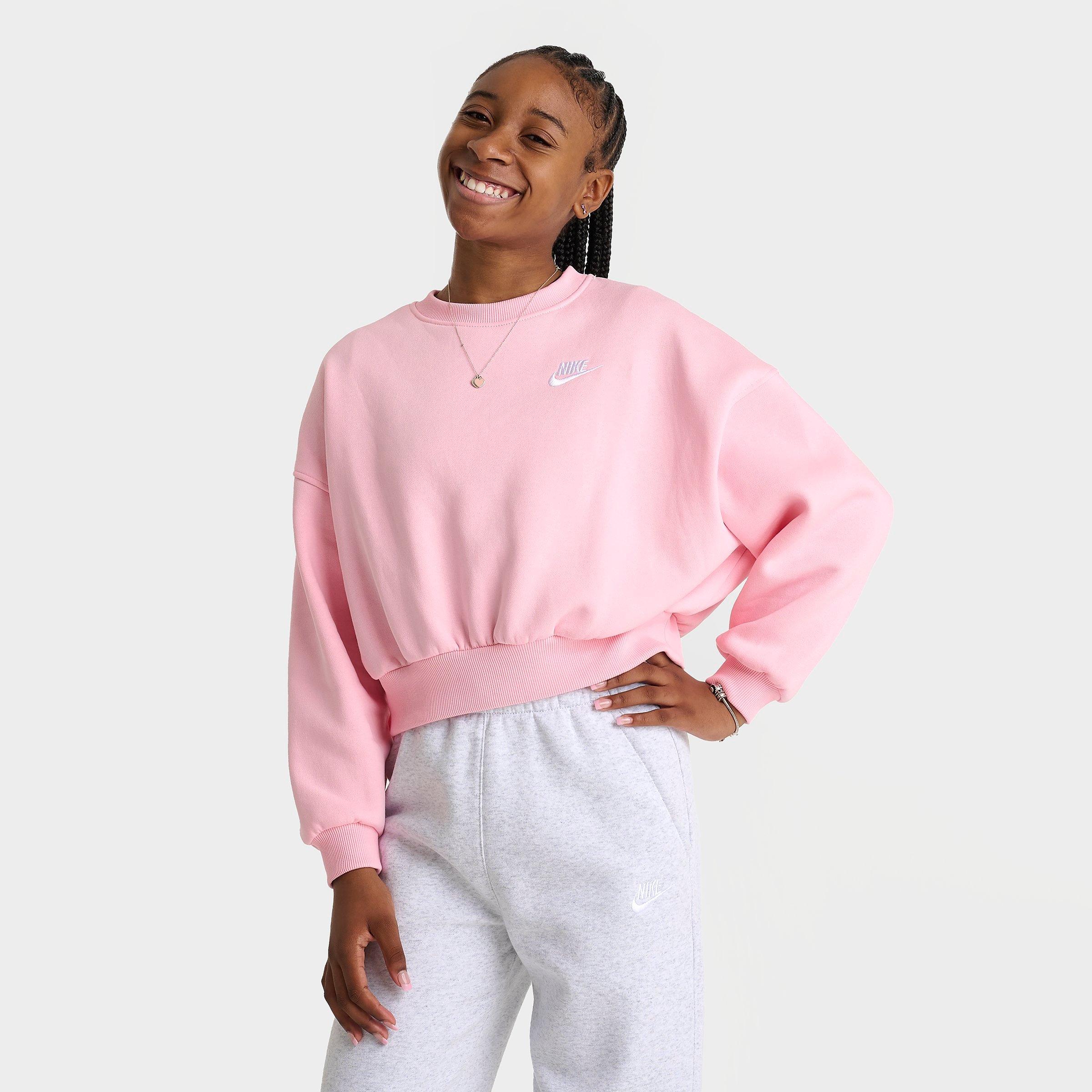Nike Girls Sportswear Club Fleece Boxy Crewneck Sweatshirt in MED SOFT PINK Size: Small