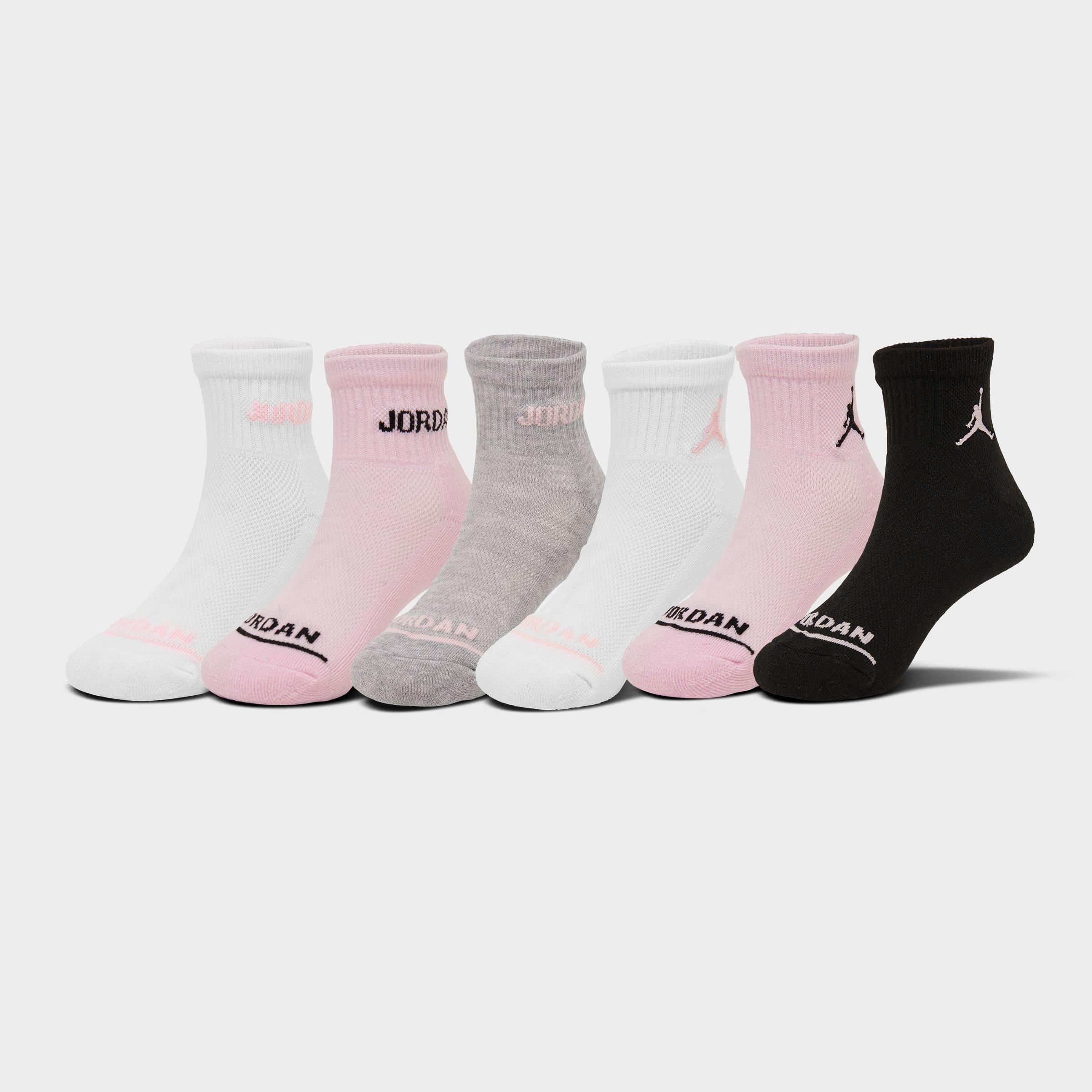 Jordan Girls Cushioned Ankle Socks (6-Pack) in Pink Foam/White/Grey Size: 9-11