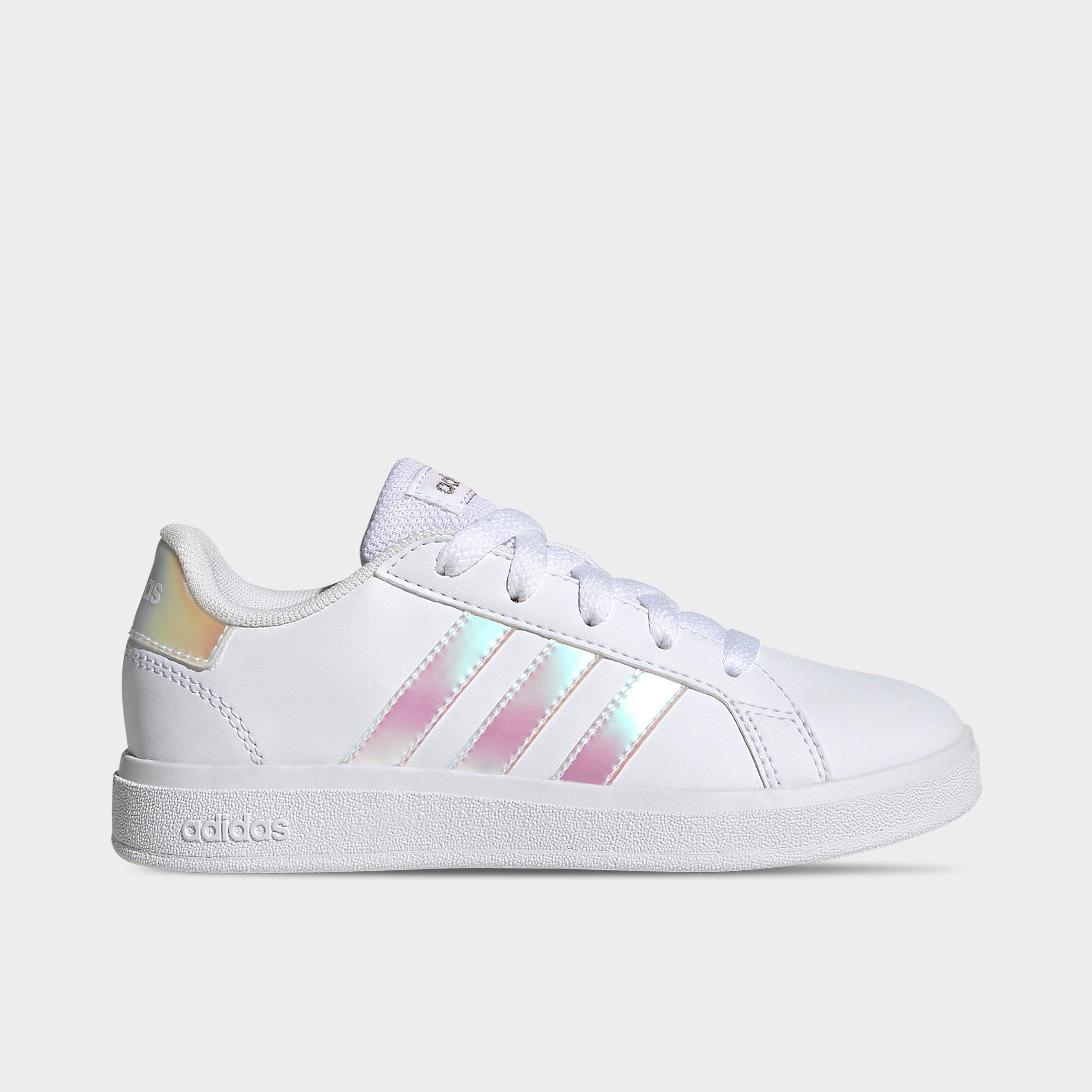 adidas Big Kids Grand Court 2.0 Casual Shoes in Cloud White/Iridescent/Cloud White Size: 1.0