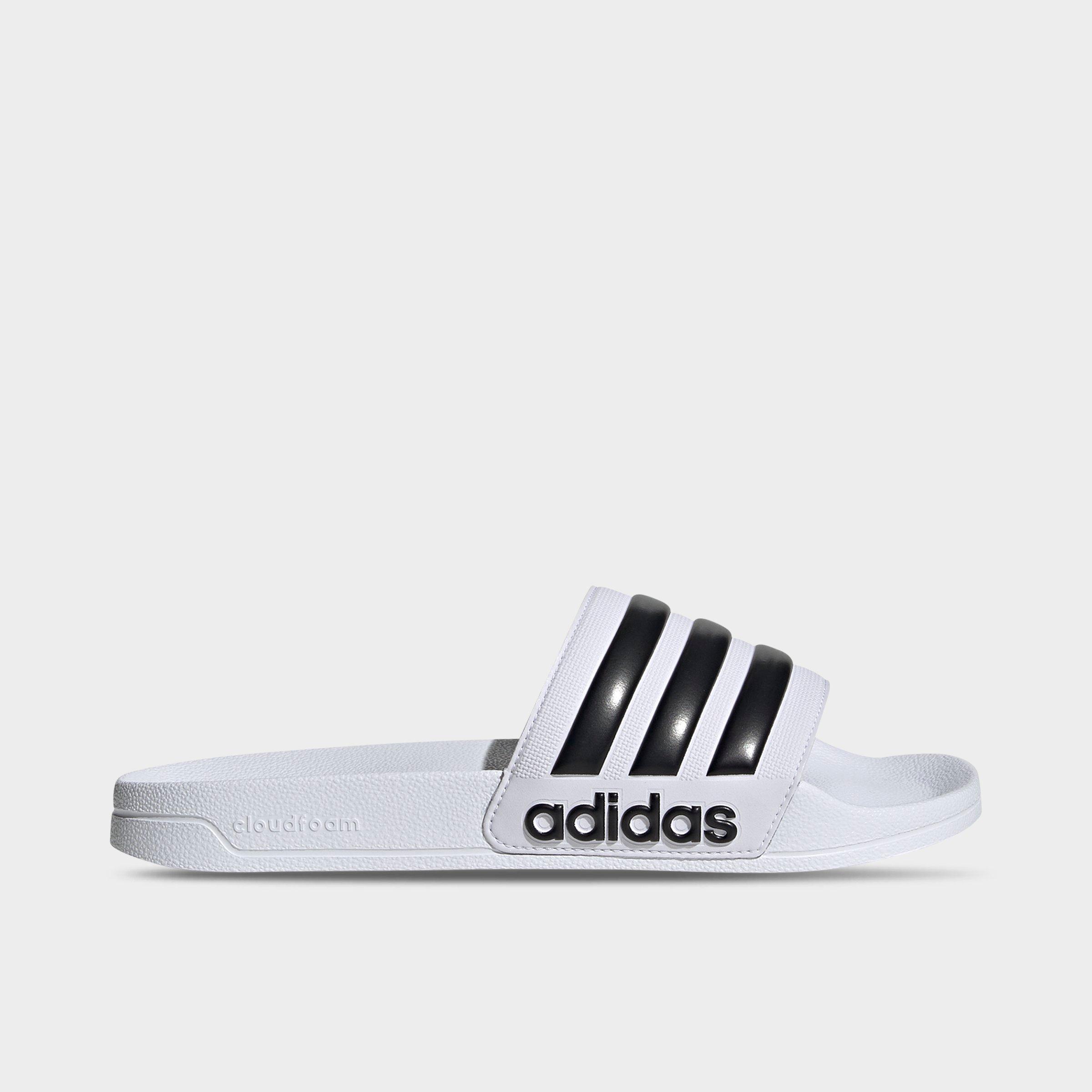 adidas Men's adilette Shower Slide Sandals in White/Black/White Size: 7.0