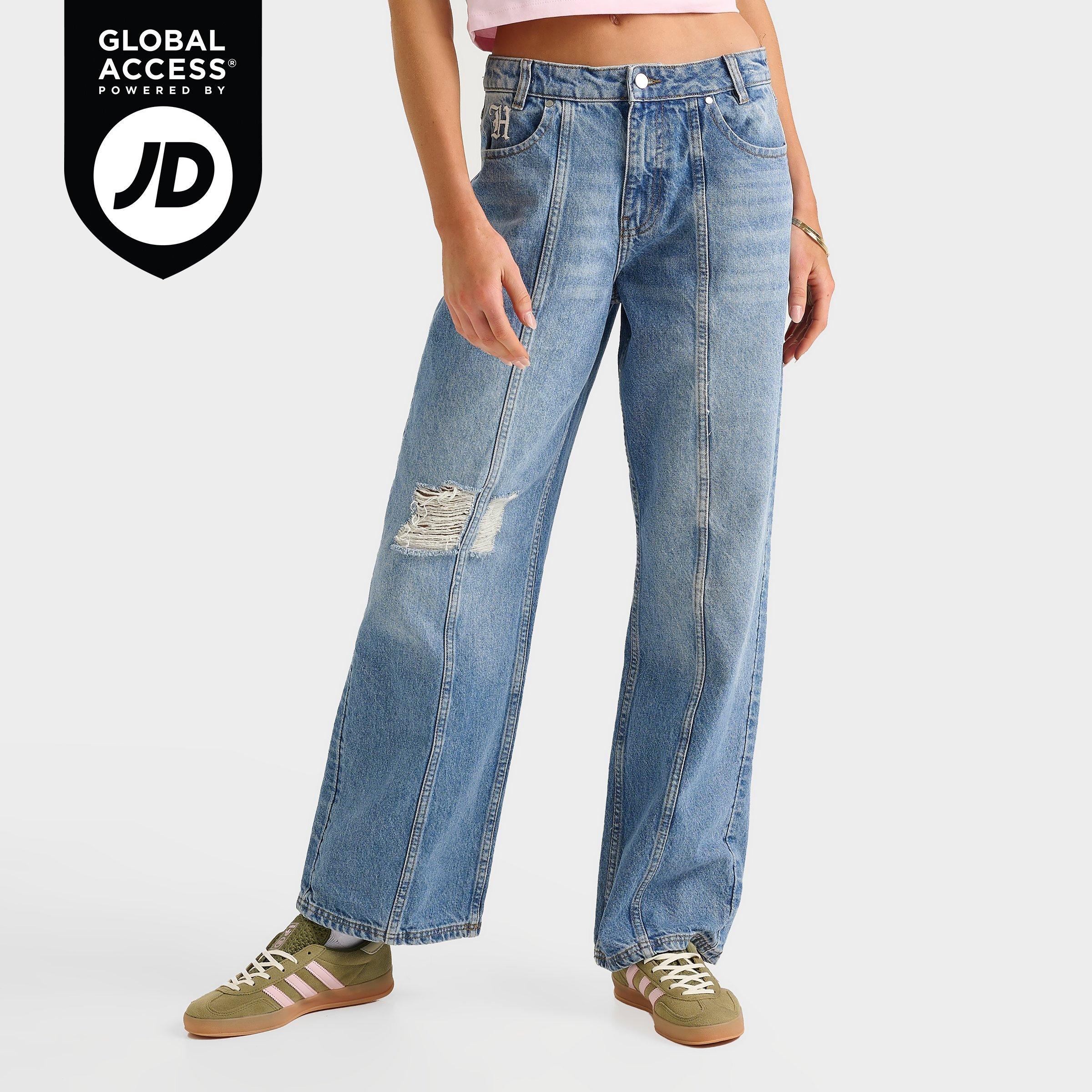 Hoodrich Women's Distressed Gothic Wide Leg Denim Jeans