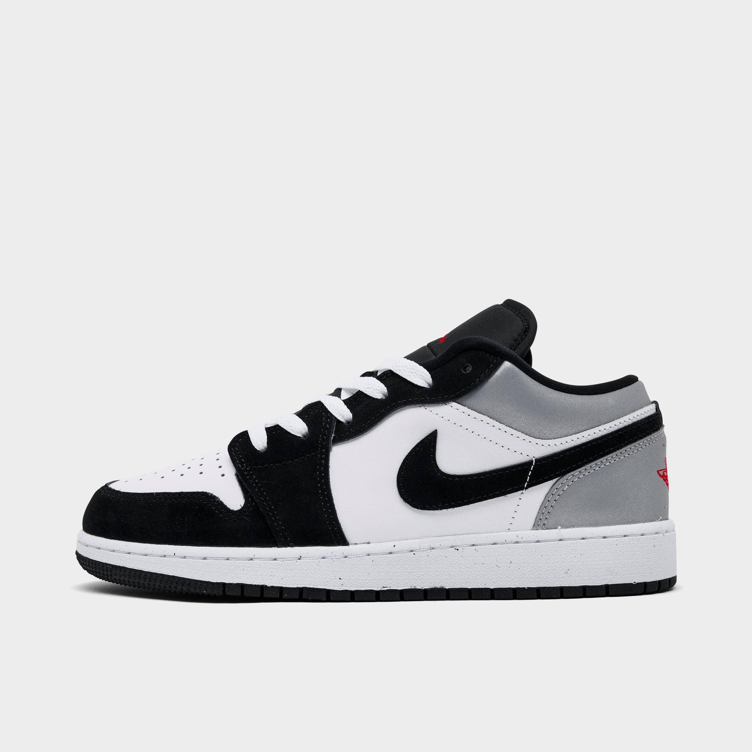 Jordan Big Kids Air Retro 1 Low SE Casual Shoes in White/Fire Red/Black Size: 4
