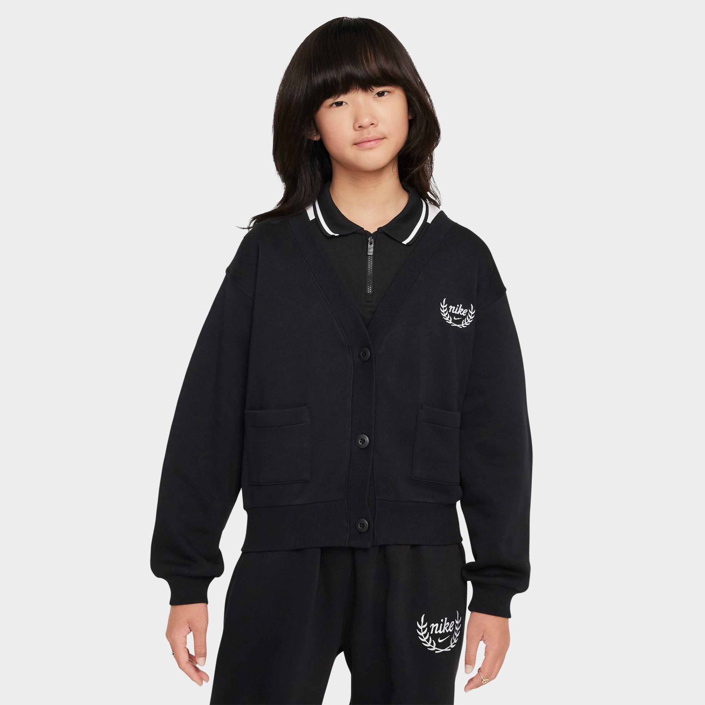 Nike Girls Sportswear Club Fleece Cardigan in Black/White Size: Medium