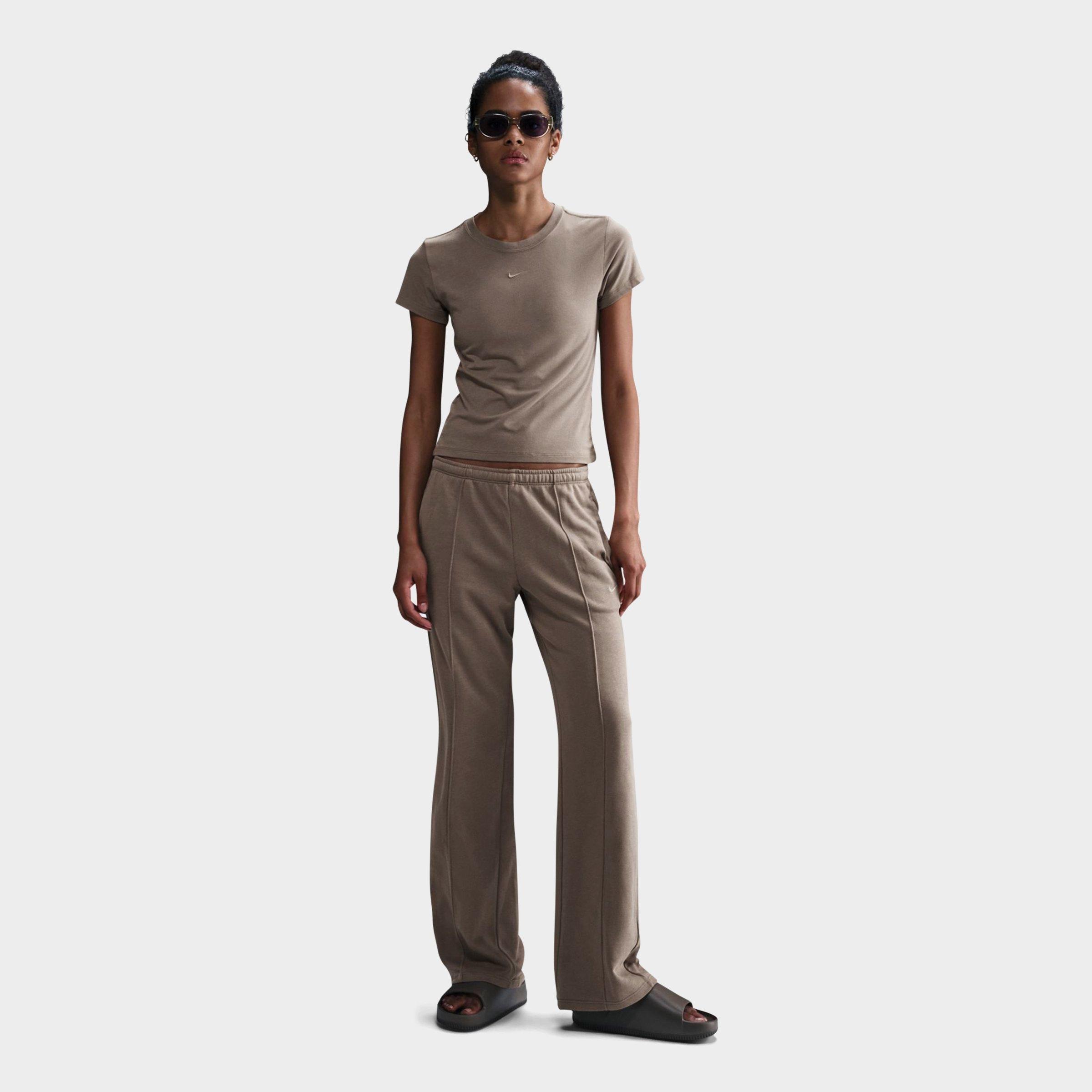Nike Women's Sportswear Chill Mid-Rise French Terry Open-Hem Sweatpants in MINK BROWN/MINK BROW Size: Small