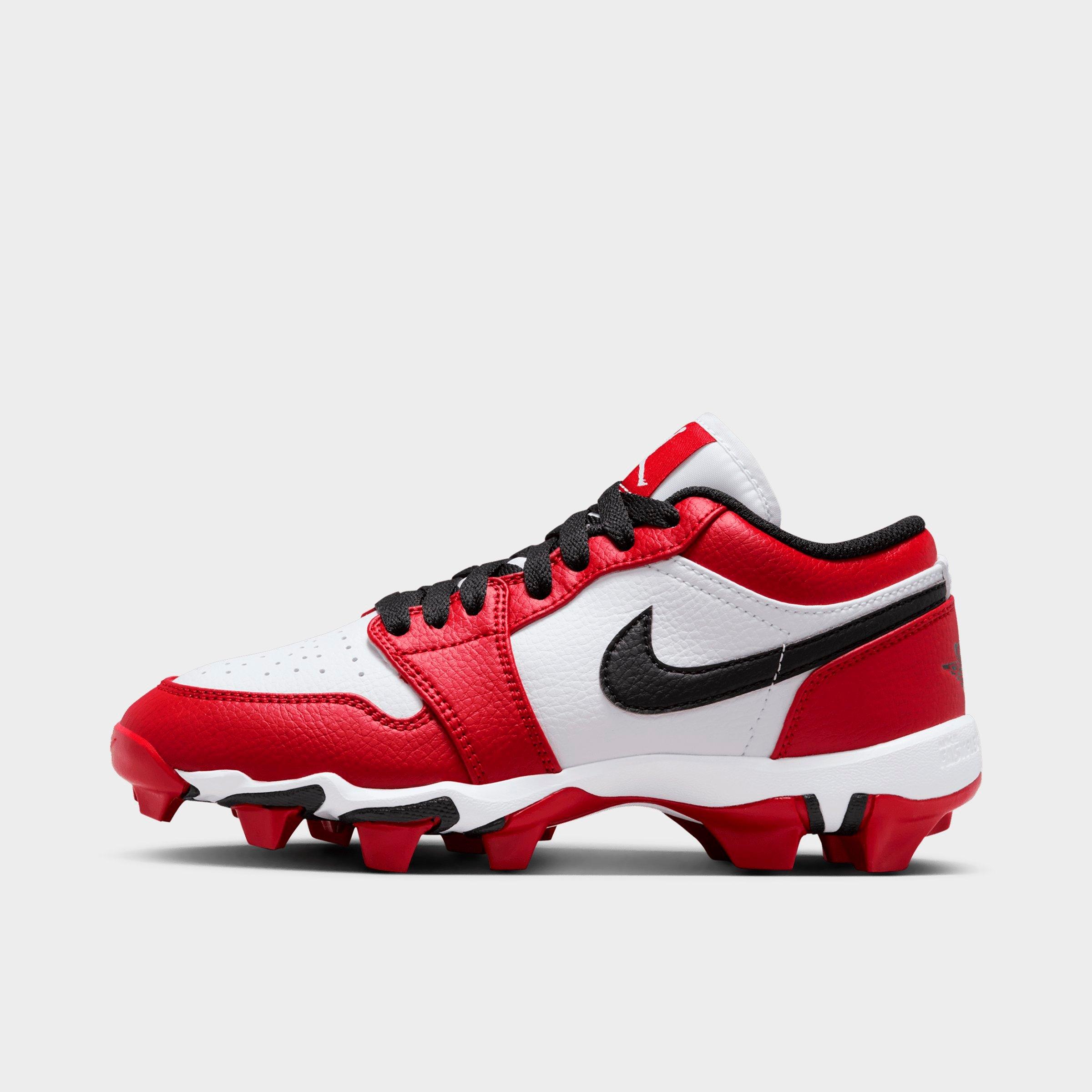 Jordan Big Kids Air Retro 1 Low Cleats in White/Black/Gym Red Size: 11.0